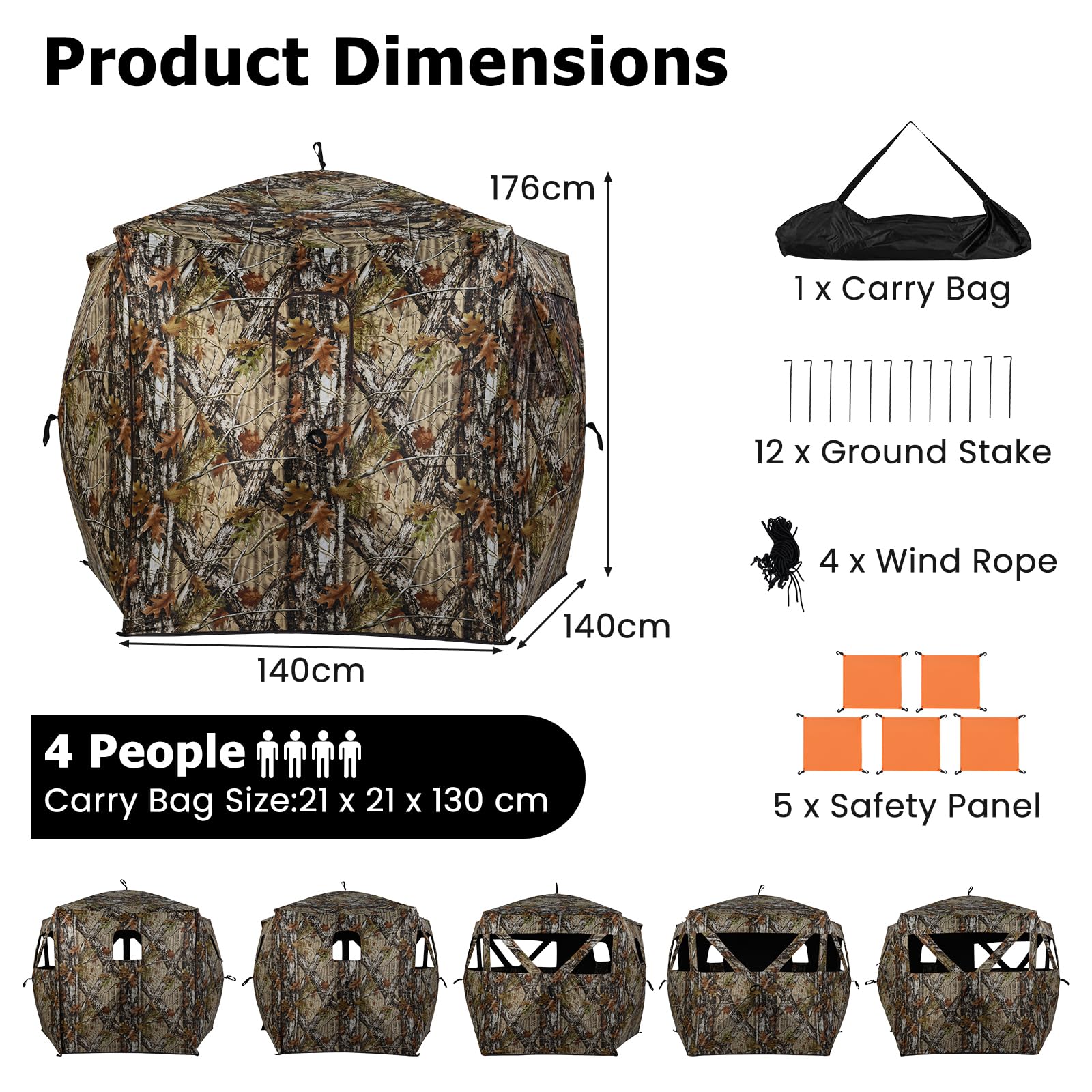 HOMASIS Tenda da Caccia Portatile per 2-4 Persone, Capanno Mimetico a Visione a 360°, Capanno da Caccia di Cervi e Tacchini con Finestre e Borsa per Trasporto