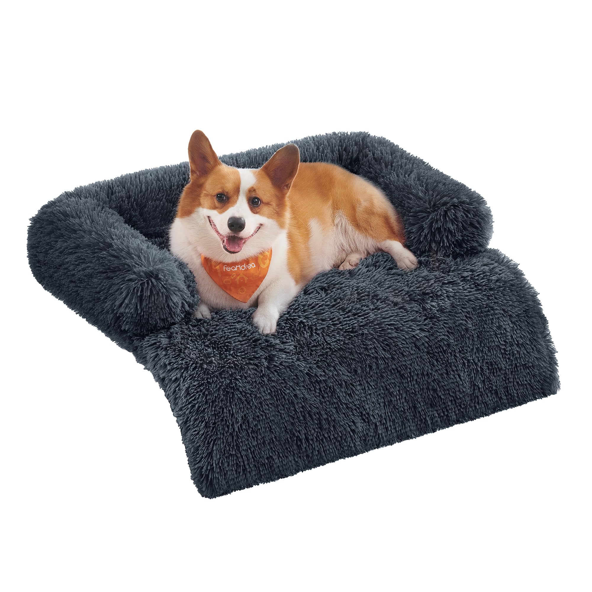 Feandrea FluffyHug Cuccia per Cani di Peluche, Tappeto Copridivano per Animali, Divano per Cani, L, per Cani Medi, 95 x 85 x 16 cm, Grigio Scuro PGW222G02
