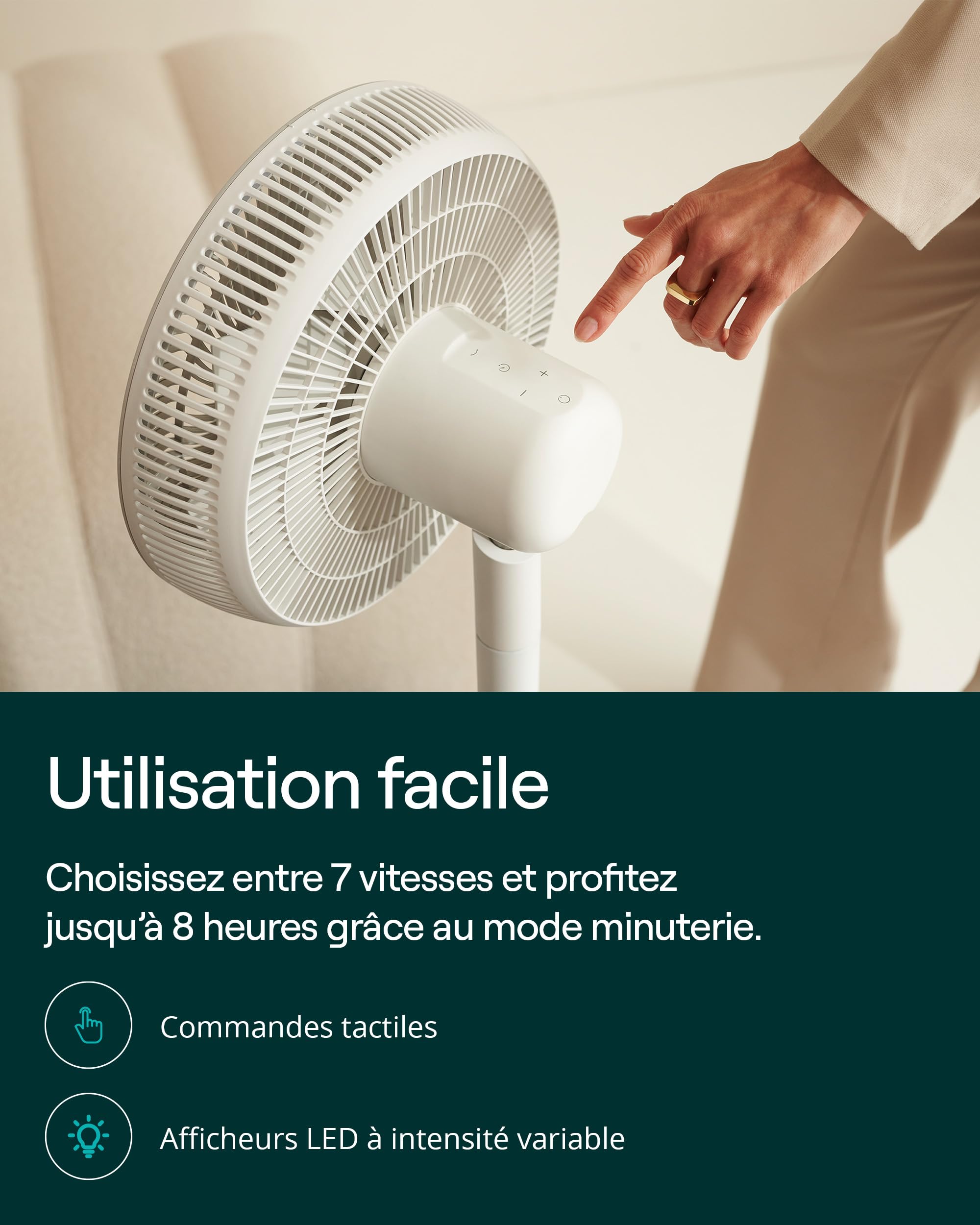 Duux Whisper Essence Ventilateur sur Pied Silencieux - Oscillation horizontale automatique - Très économique avec une consommation de 16W - Blanc