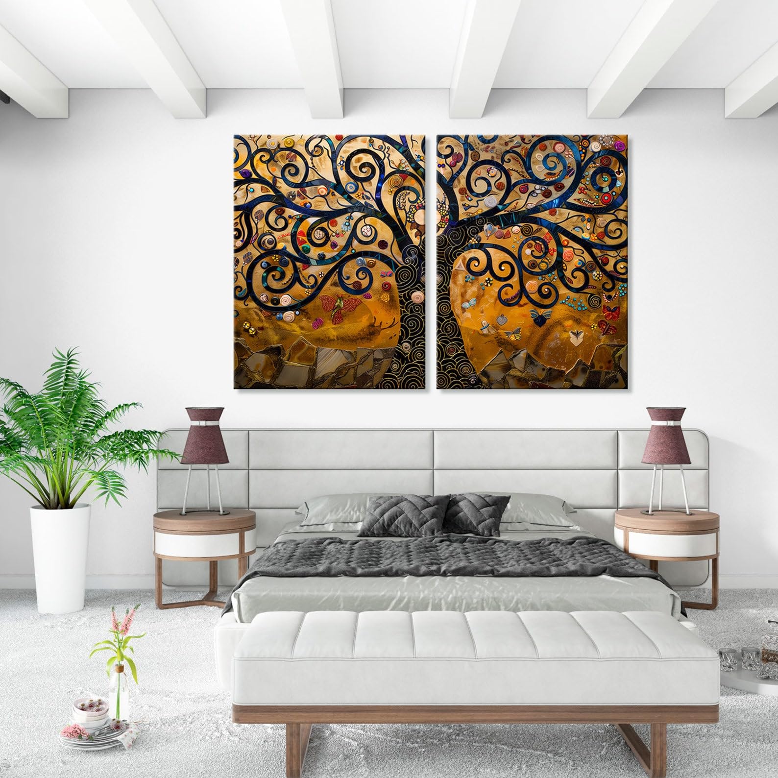 CAOXTART Abstract Tree of Life Oil Painting Art: Modern Tree Canvas Posters Prints, Nature Wall Decor Canvas Artwork(60x90cmx2/Frameless)