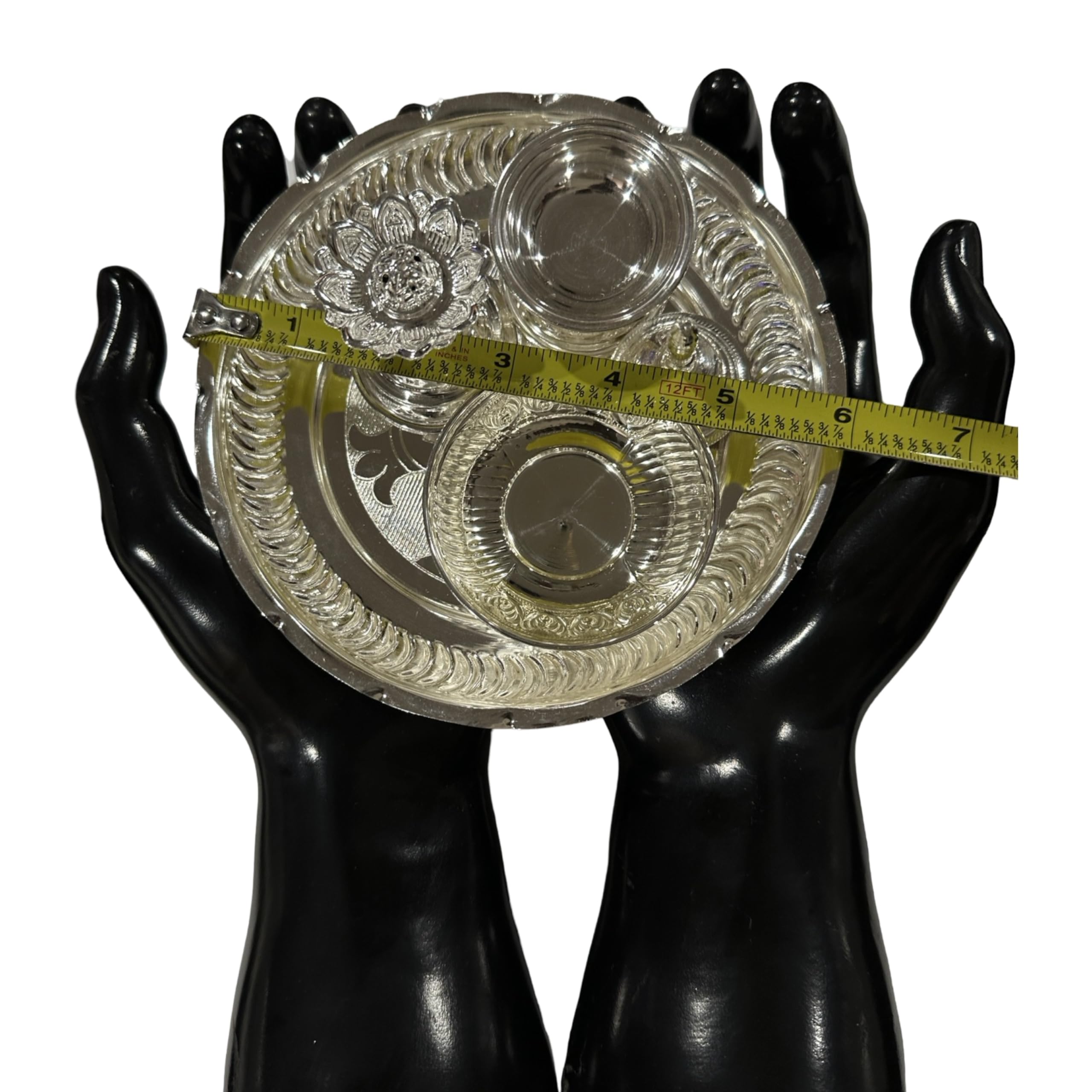 Balaji 925 Sterling Silver Certified/Hallmarked 6.0-inch Puja Set - 6.0