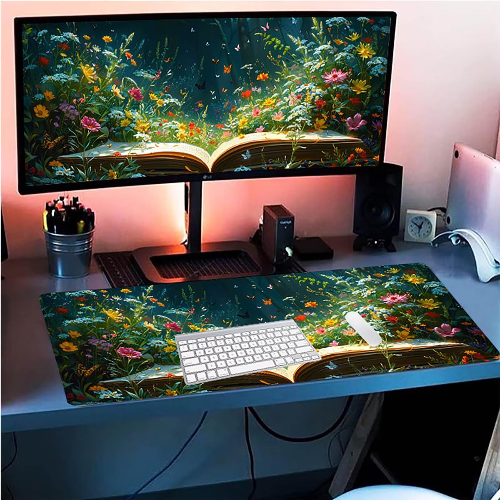 Tappetino Mouse XXL 1500 x 800 mm, Tappetino Mouse Fiore, Gaming Mousepad Migliorare la Velocità e la Precisione, Mouse Pad con Base in Gomma Antiscivolo, Ufficio Accessori Gaming, Grigio 6-1776