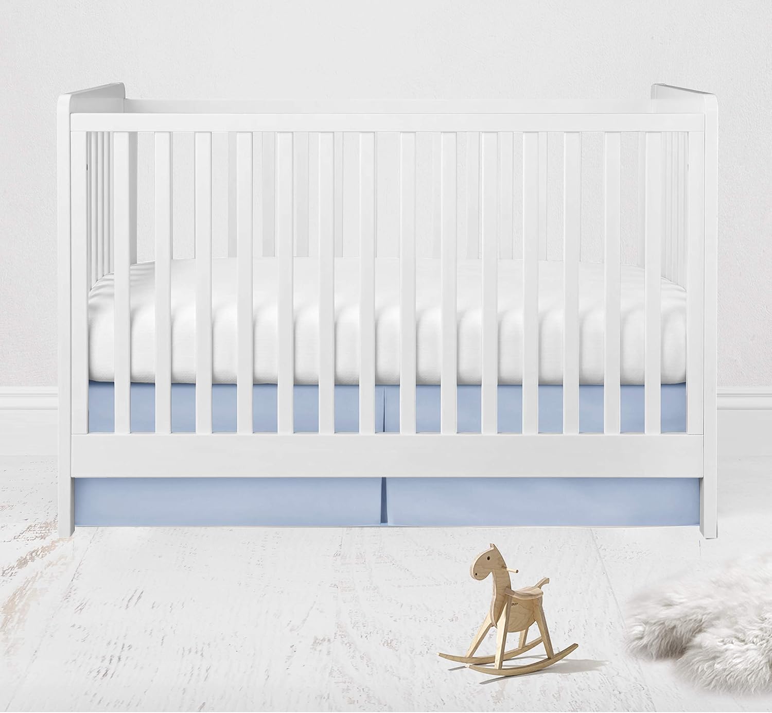 Light Blue Cotton Split Corner Crib Bed Skirt