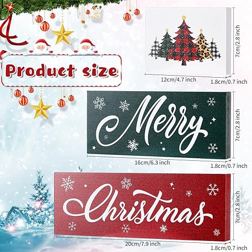 Miniatura 4 de 3 piezas de decoración de mesa de Navidad con bandejas escalonadas de Feliz Navidad, juego de bloques de madera para Navidad, fiestas, centros de