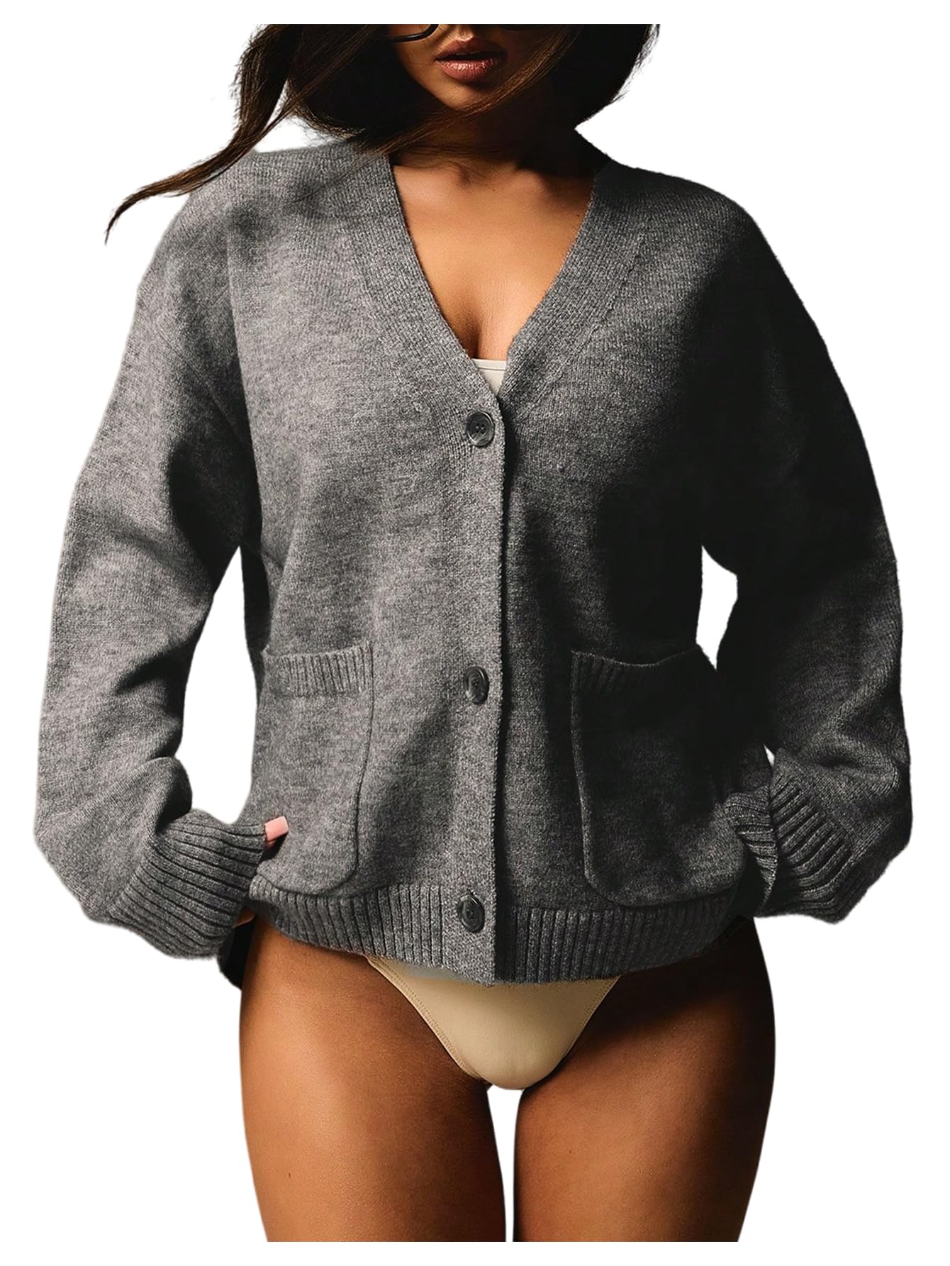 SOLY HUX Womens Button Down V Neck Cardigans Long Sleeve Fall Sweater Outerwear with Pocket