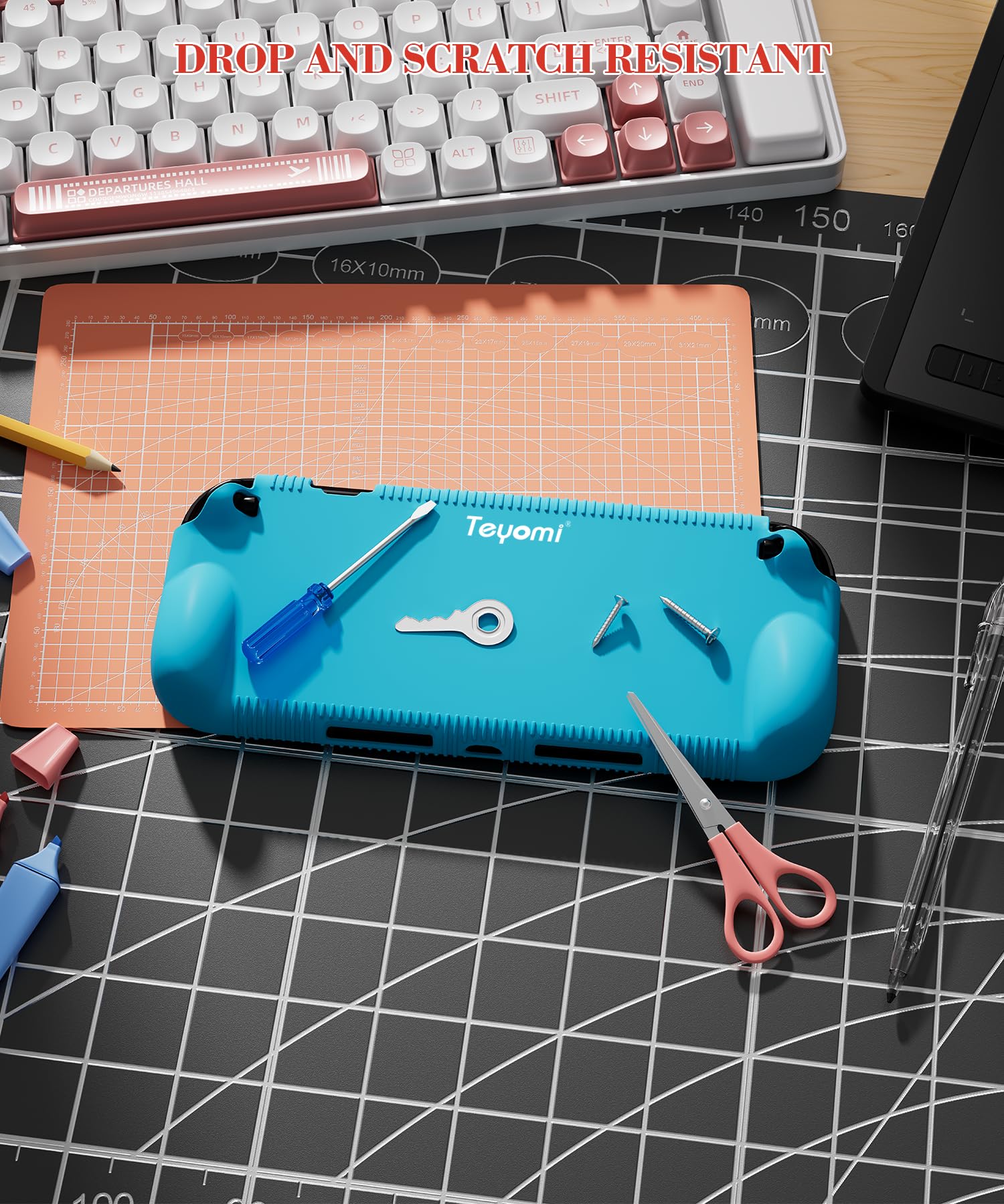 Teyomi Funda protectora de silicona compatible con Nintendo Switch 2, Carcasa para Nintendo Switch 2 con protector de pantalla de vidrio templado, Estuche con agarre ergonómico (Azul) — view 7