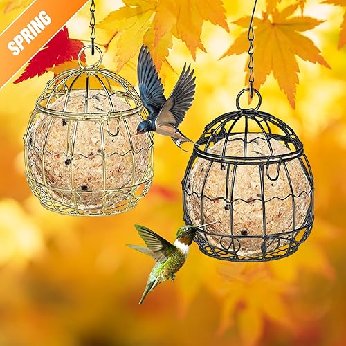 Miniatura 5 de Comedero de sebo de 8 piezas, comedero de bolas de sebo para colgar en el exterior, comedero de pájaros colgante de metal con ganchos, comedero de