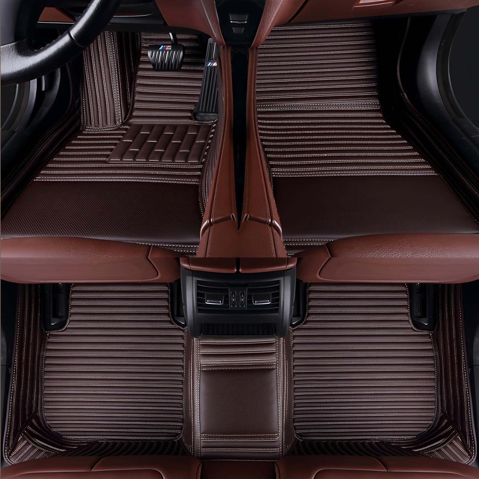 XXPLB Customize All-Weather Protection Luxury Leather Floor Mats for Cars, SUVs, and Trucks According to Automotive Model (Brown Stripe)