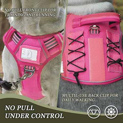 Miniatura 3 de DNALLRINO Arnés táctico para perros grandes, antitirones, arnés ajustable resistente con tarjeta de identificación, arnés reflectante para caminar