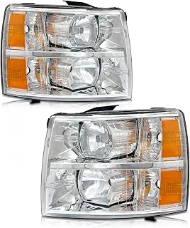 AS Headlight Assembly for 2007-2014 Chevy Silverado 1500 2500HD 3500HD Chrome Housing Amber Reflector Driver and Passenger Side