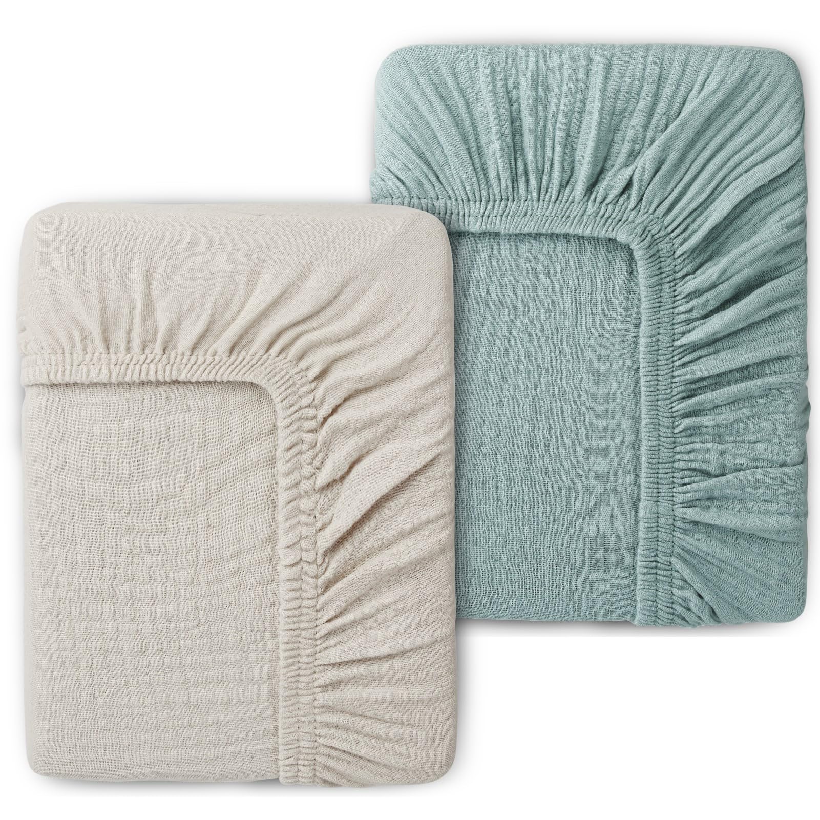 Paquete de 2 sábanas de muselina para cuna de 28 x 52 pulgadas para niñas y niños, sábana bajera ajustable de muselina de algodón suave y acogedora, ropa de cama bohemia de algodón
