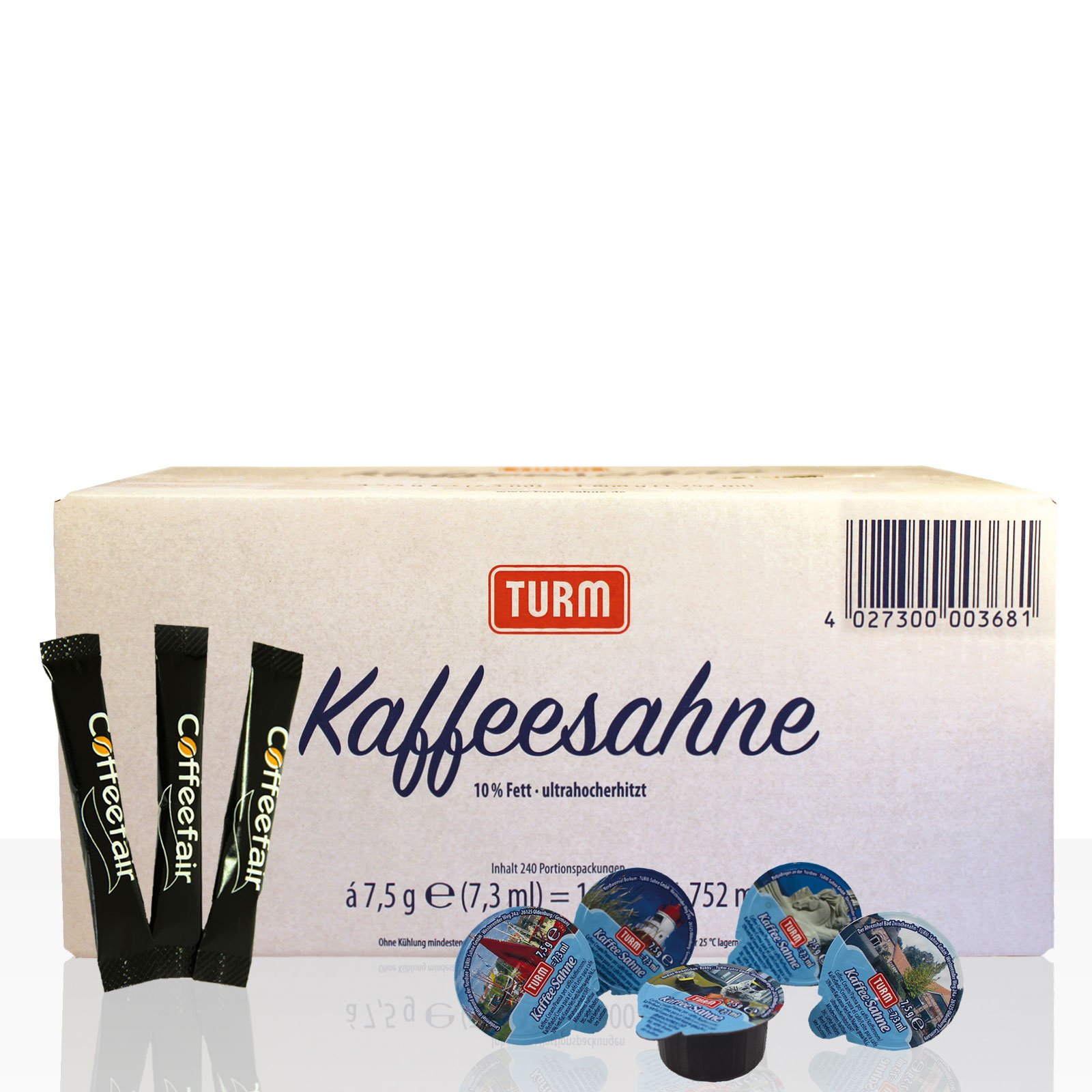 Set | Turm Kaffee-Sahne 240 Stk & Coffeefair Zucker-Sticks 1000 x 3,6g