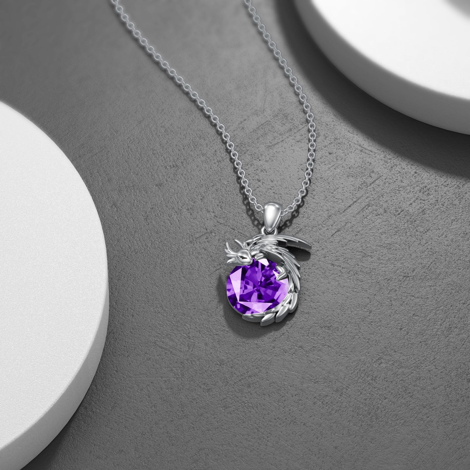 925 Sterling Silber Drachen Kette für Damen Rosenquarz/Mondstein/Geburtsstein und Drachen Anhänger Kette Silber Drachen Halskette Drachen Schmuck Geschenk für Drachenliebhaberin