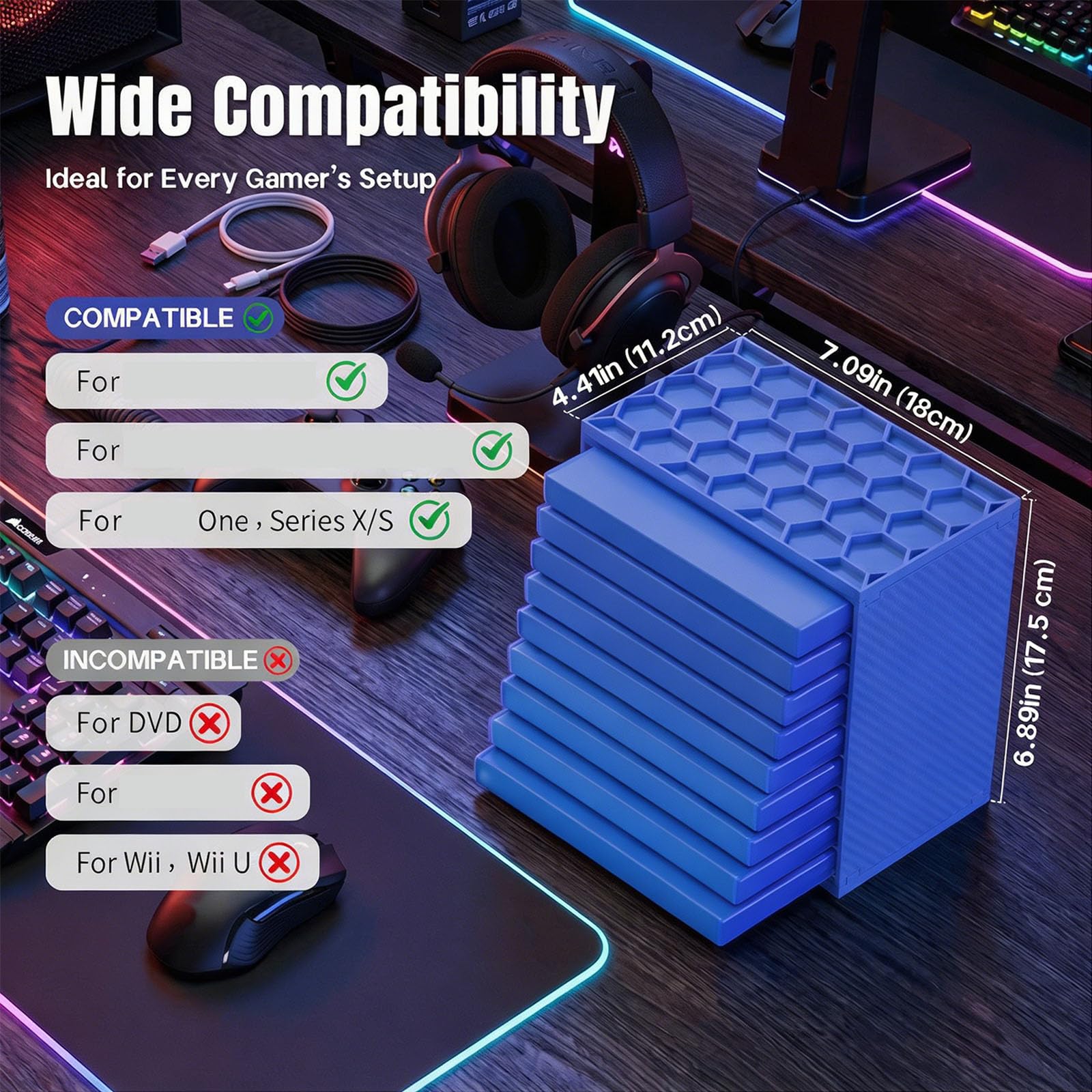 Game Disc Case Storage Rack, 3 Piece Stackable Set for 27 Cases, Open Front Vertical Display for P5 Gaming Setup and En