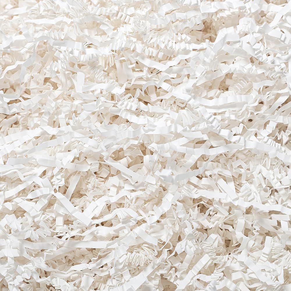 Wowxyz 0.5kg(1파운드) 크링클 컷 페이퍼 슈레드 화이트 크링클 슈레드 페이퍼 선물 바구니용 - 선물 박스 백 필러 - 생일, 휴일 선물 포장 포장용 색종이 조각 — 사진 1