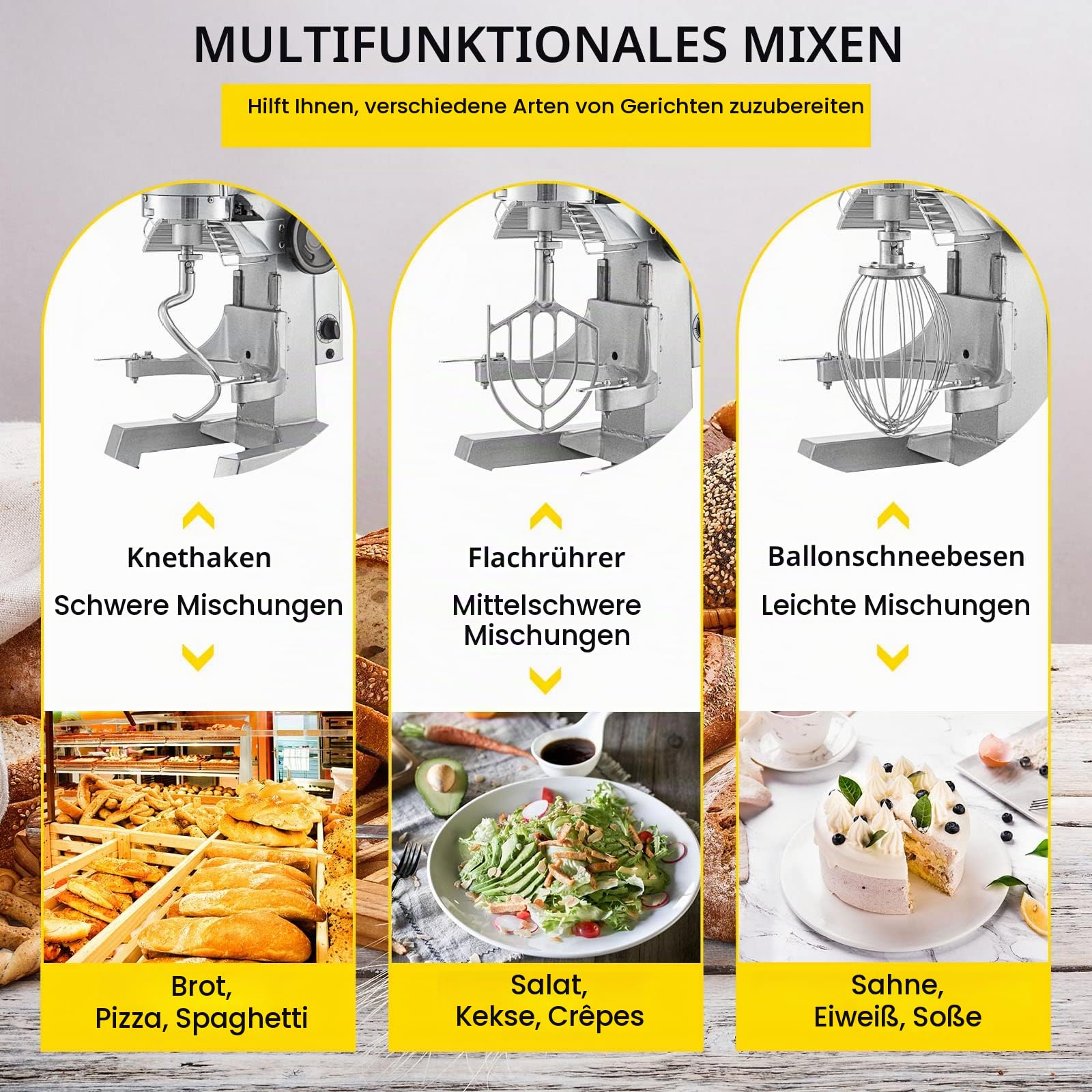 VEVOR Kommerzieller Knetmaschine 30L für Backbedürfnisse Pizzateig Brotteig usw. Kochmaschine Handelsüblicher 3-Gang-Standmixer aus Hochleistungsstahl Brandneuer