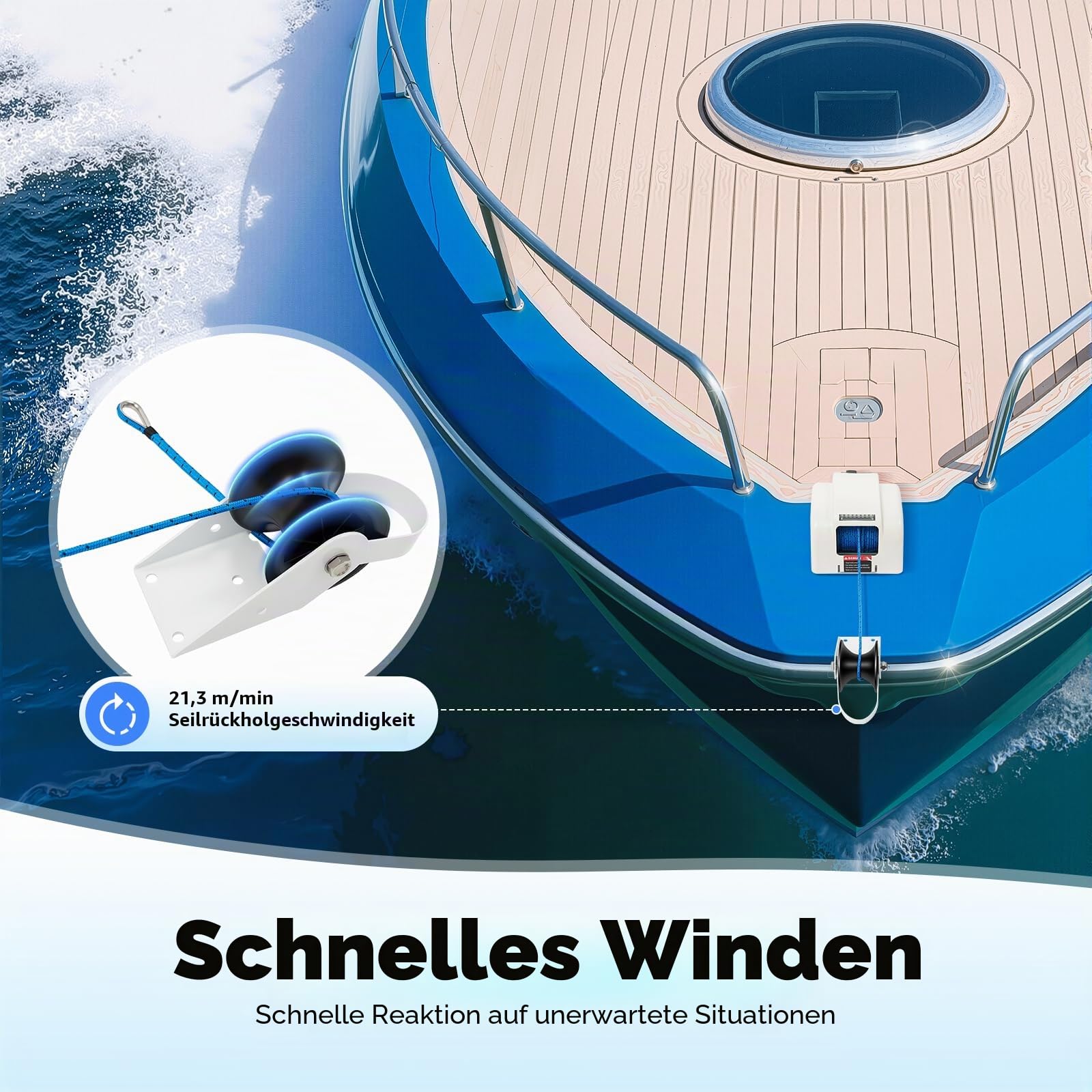 Elektrische Ankerwinde Seilwinde für Boote mit drahtloser Fernbedienung Marine Salzwasser 25LBS Elektrische Ankerwinde 30M 12V weiß Salzwasser für Anker bis 20KG