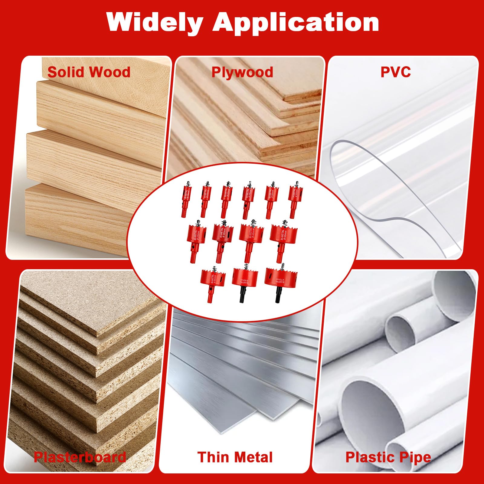 13 pezzi Set Frese Tazza con Punta Centraggio, Seghe Tazza Bimetallica 18mm-75mm, Sega Circolare per Forare Plastica, PVC, Legno, Fibra Legno, Cartongesso & Metallo