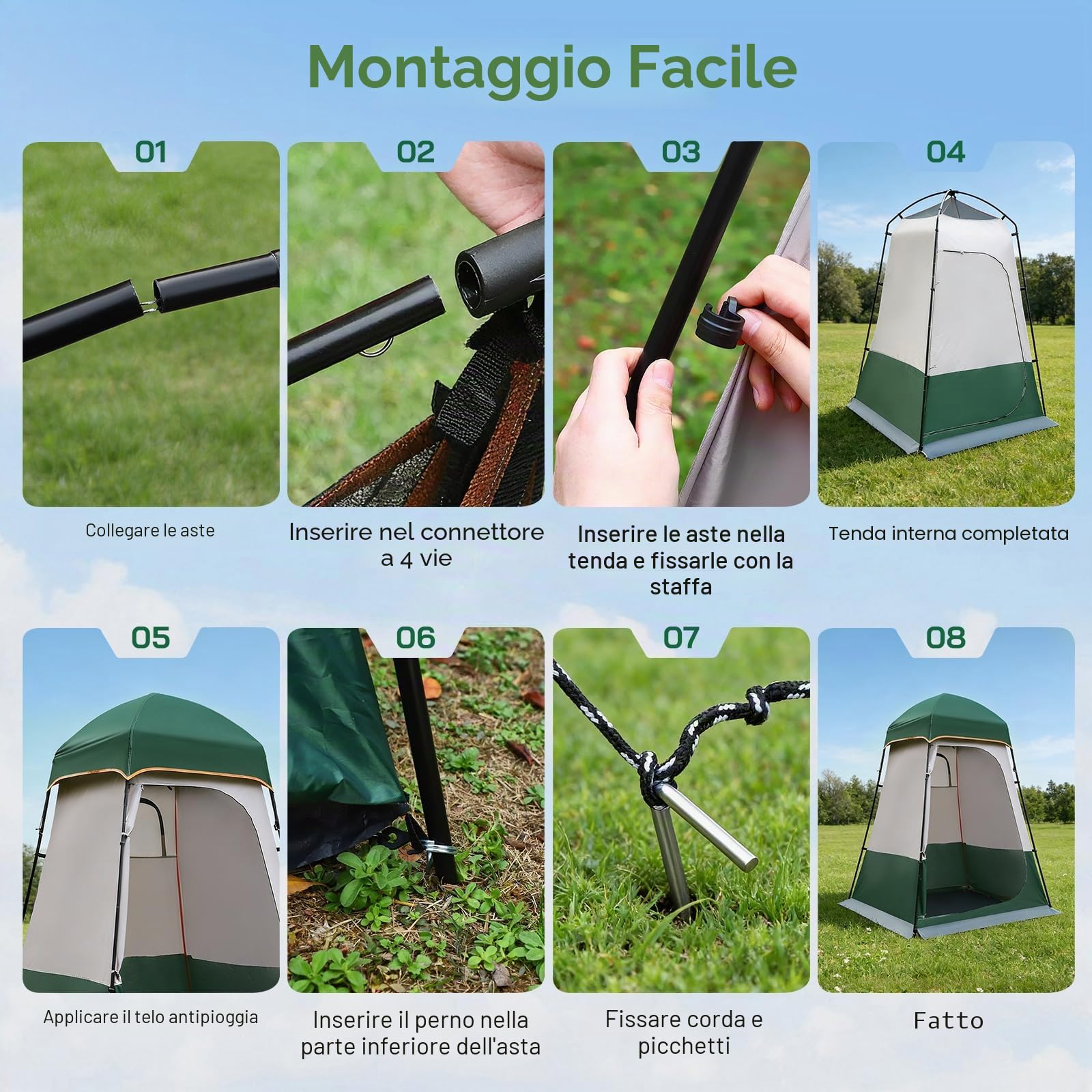tenda da doccia da campeggio all'aperto 160 x 160 x 240cm,doccia campeggio con protezione UPF50+,robusto per tutta la stagione per attività all'aperto, spiaggia, pesca, doccia, cambio vestiti | Pop Up, 4 stagioni, impermeabile e antivento, UPF50+, portati