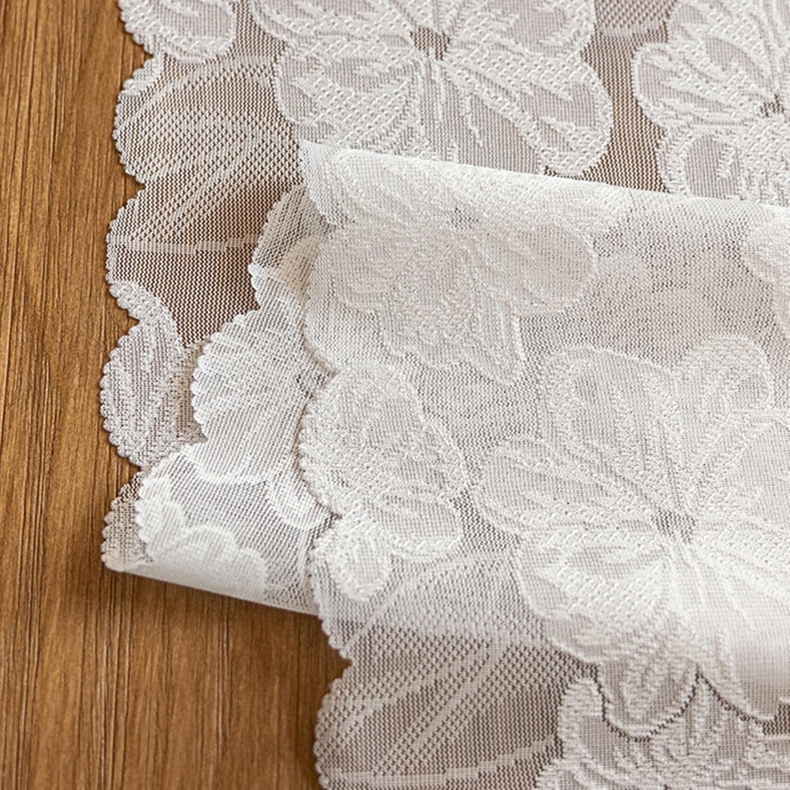 Tischläufer Polyester Landhausstil, Tischläufer Wohnzimmer 45x240 cm, Weiße Spitze mit Floraler Stickerei