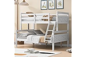 Merax Twin Over Full Wooden Bunk Bed with Ladder and Safety Rails