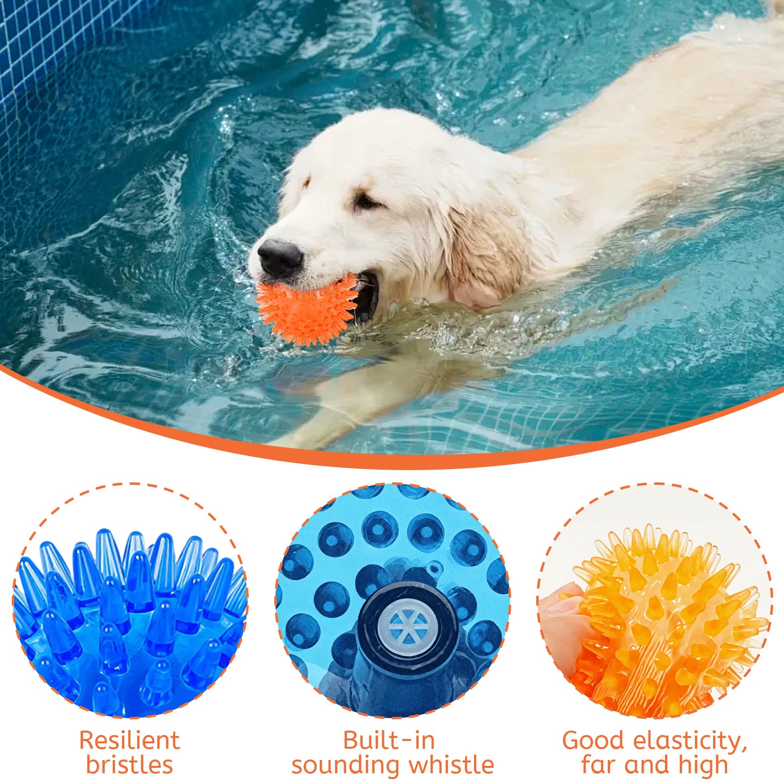 4 Pack Squeaky Dog Ball Toys, Dogs Chew Spiky Ball, balles couinantes pour Chiens, Jouet de Piscine pour Chien Flottant, Jouets à mâcher de Chien pour l’Ennui