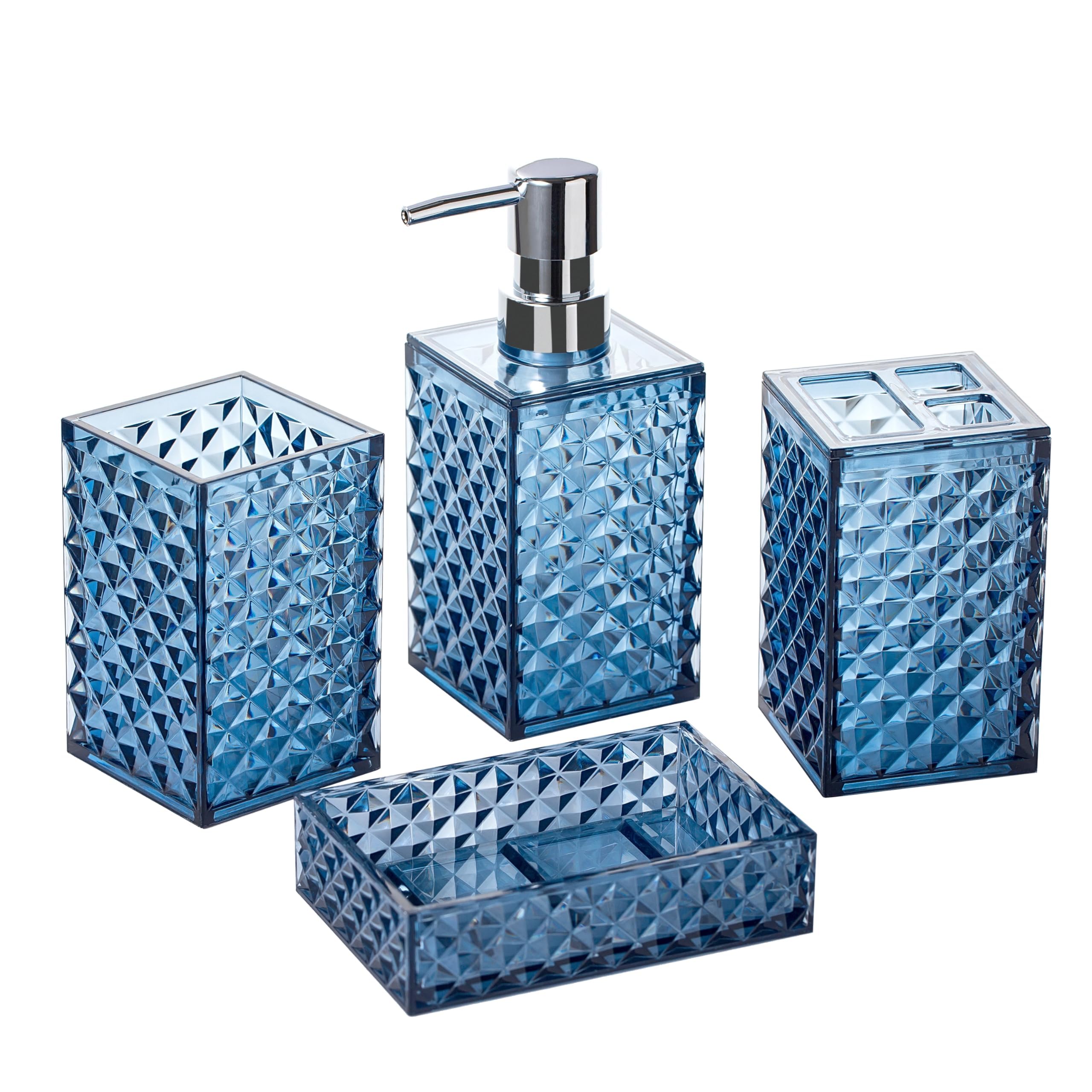 Amazon.com: A+KCEYON Blue Bathroom Accessories Set 4 Pcs Navy Blue ...
