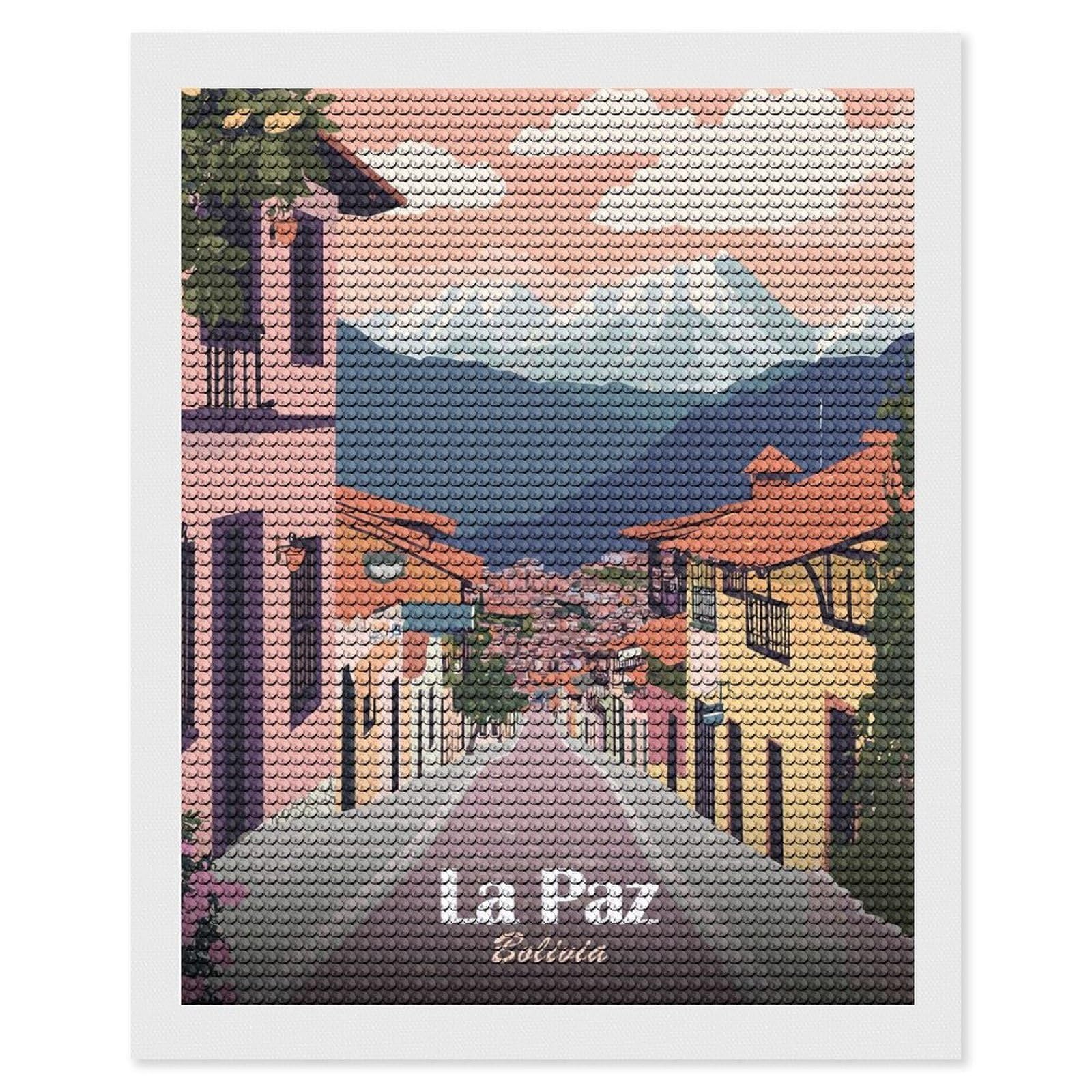Junmoney La Paz, Bolivia Travel (2) Diamond Art Canvas 16"x20", Easy Handmade Project, Complete Accessories, Bedroom Decor, Birthday Gift
