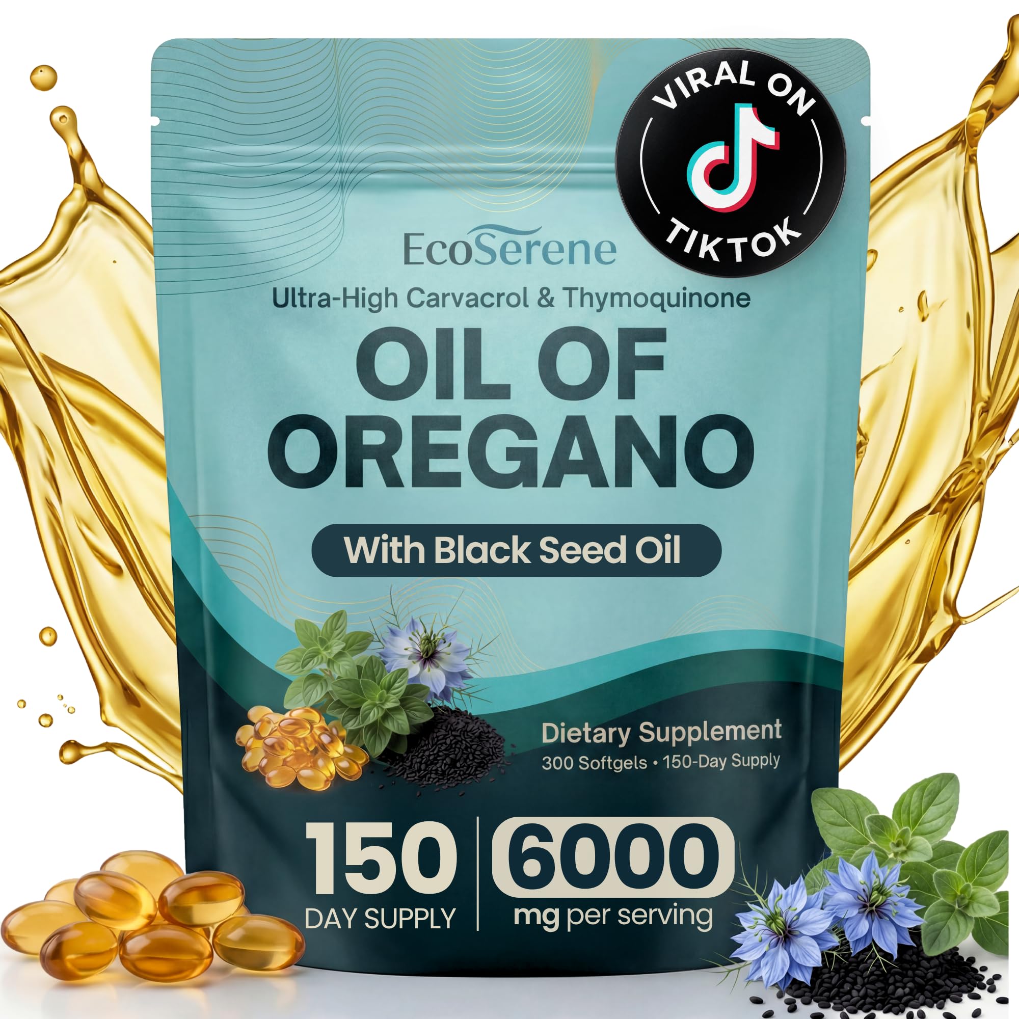 Organic Oil of Oregano with Black Seed Oil 6000mg – 2-in-1 Oregano Oil Capsules with Black Seed Oil – 300 Softgel Capsules Premium Odorless Herbal Supplement for Immune Support & Antioxidant Wellness