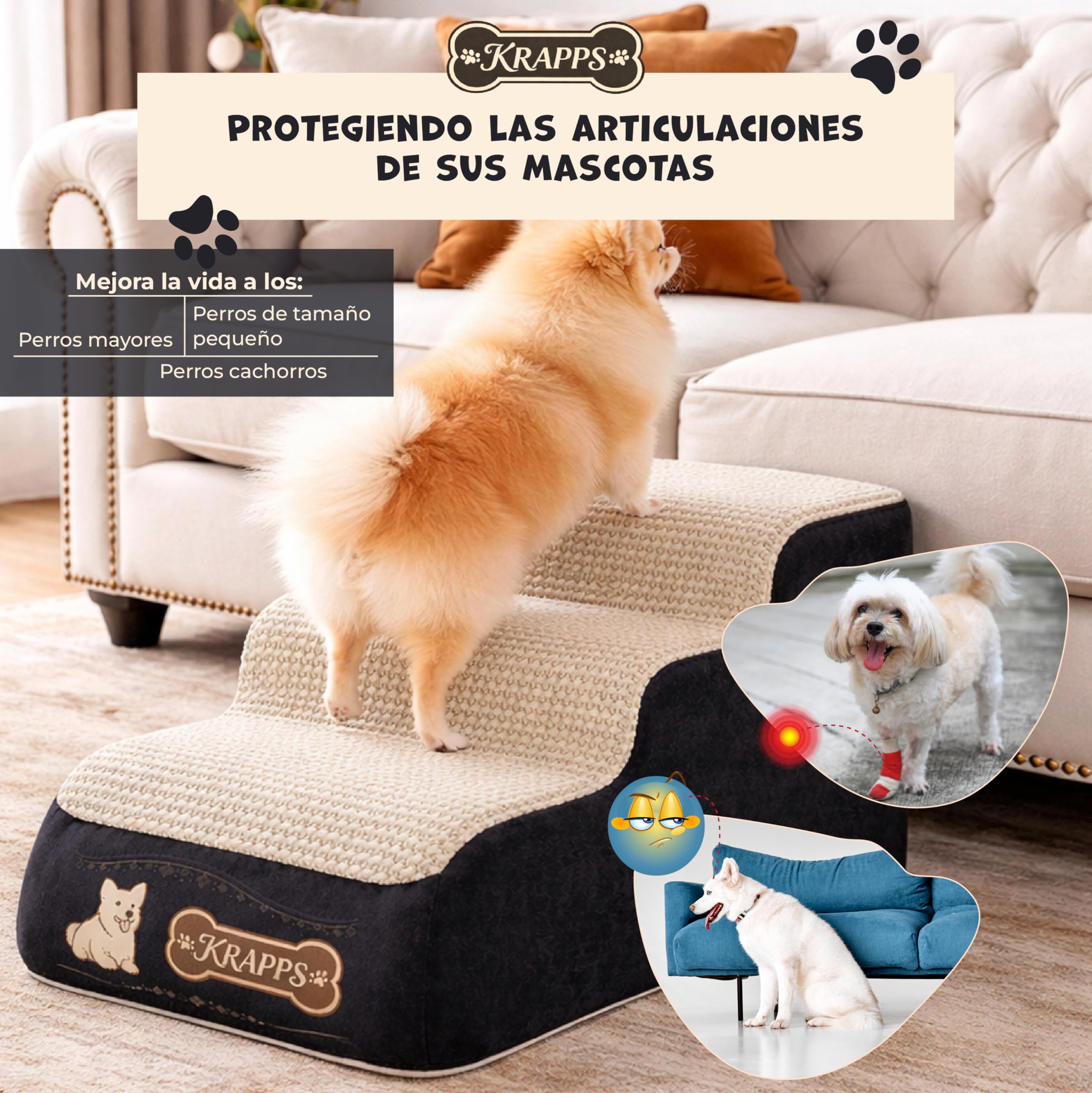 Escalera para Perros Pequeños o Mayores con 2 Fundas Impermeables y 1 Cepillo para Pelos - Rampa para Perros, Escalera Perro, Rampa Perro, Dog Ramp, Escaleras para Camas, Escada para Caes