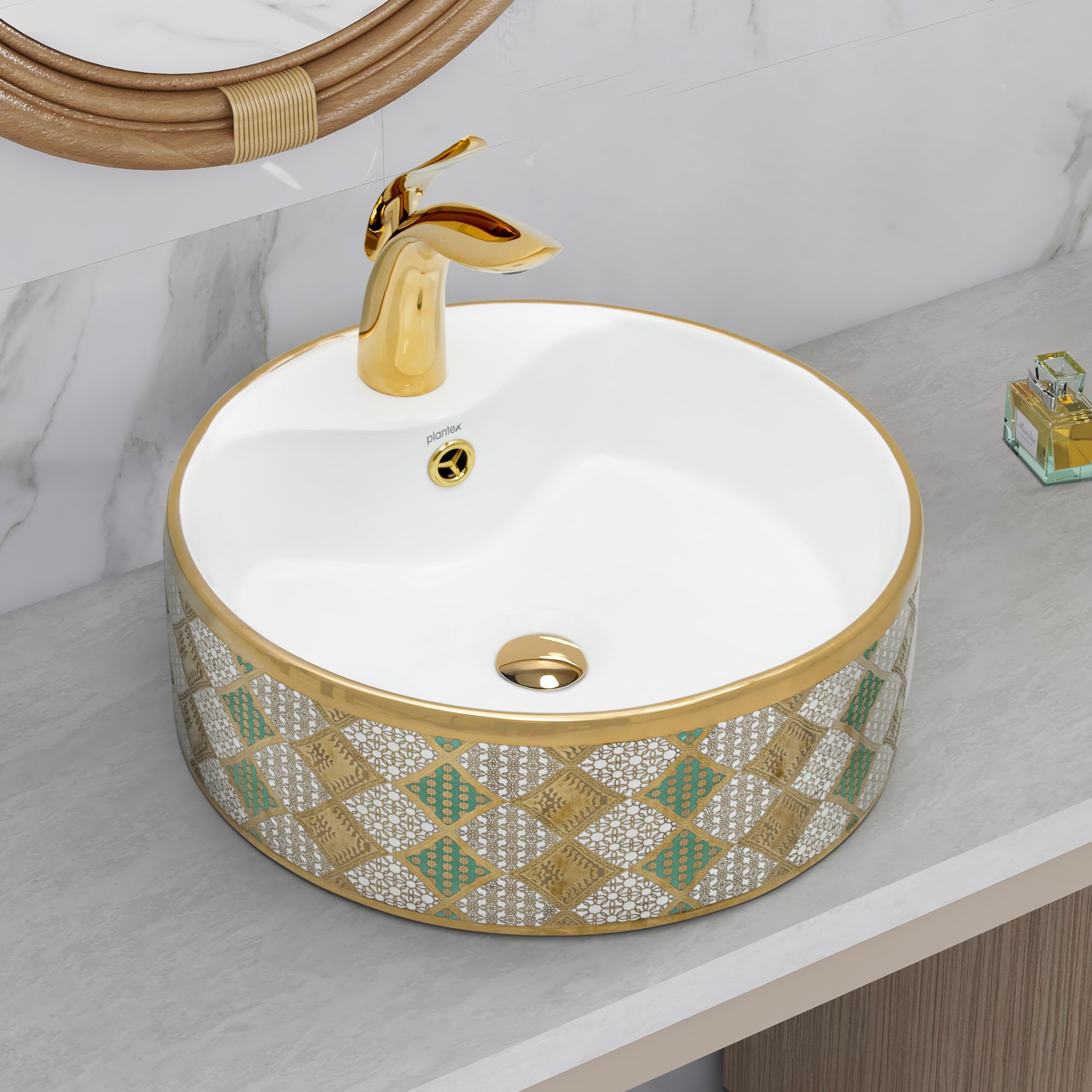Plantex Table Top Wash Basin/Ceramic Bathroom Sink/Basin for Bathroom/Washbasin - Indo European Collection (NC-137,15.7x15.7x5.7 Inch) (B0CS9R2VH8) Amazon Price History, Amazon Price Tracker