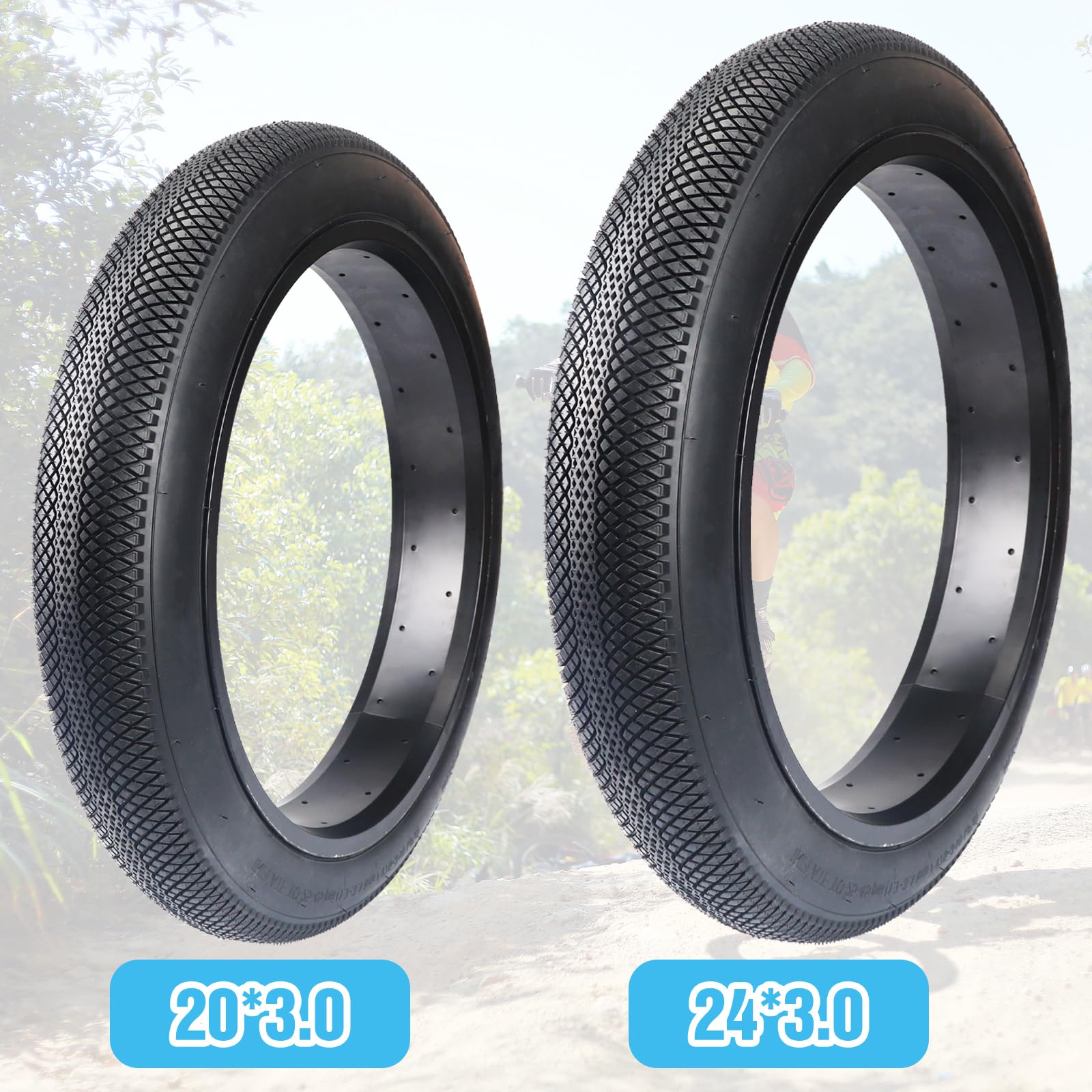 Lot de 2 pneus Fatbike 20/24 x 3.0 Heavy Duty pour vélo électrique avec 2 tuyaux épais 24 x 3,0 AV32 mm