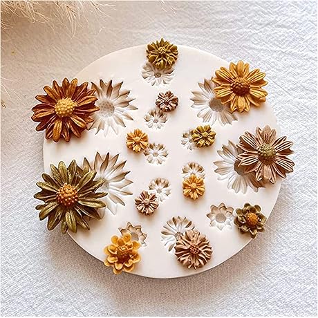 Daisy Polymer Clay Molds: 13 Cavity Flower Silicone Molds for Creative Jewelry,...