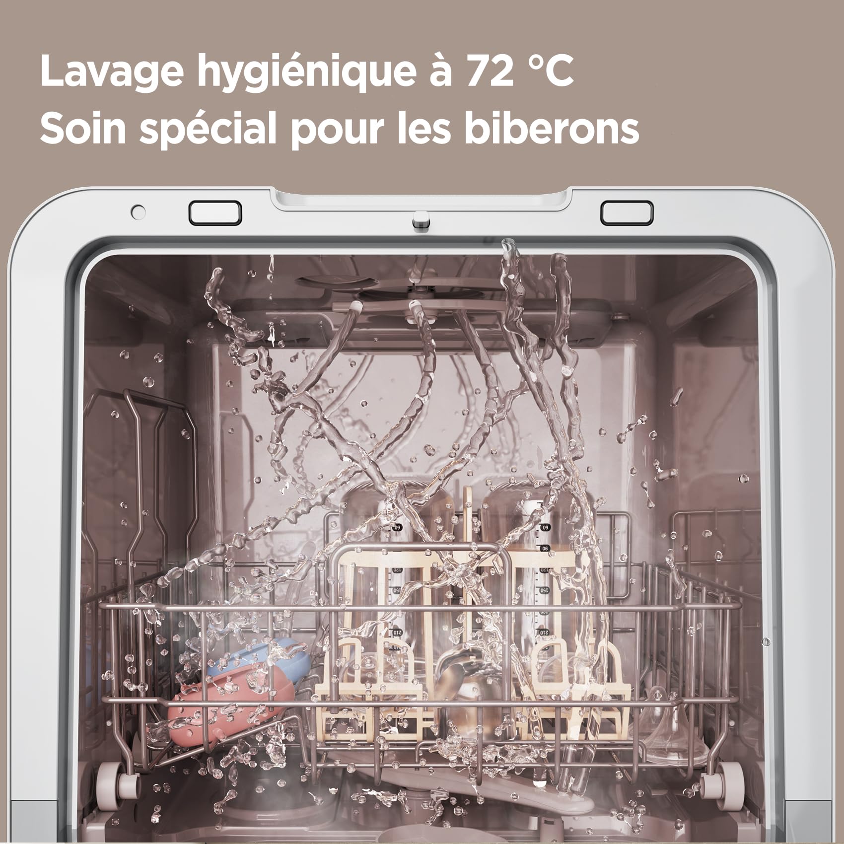 COMFEE' MFD42S110W-IT Mini Lave-vaisselle de Table Compact, 3 Couverts, 7 Programmes, Commande Tactile, Écran LED, 72°C Lavage Hygiénique, 24h Démarrage Différé, Ouverture Automatique, blanc