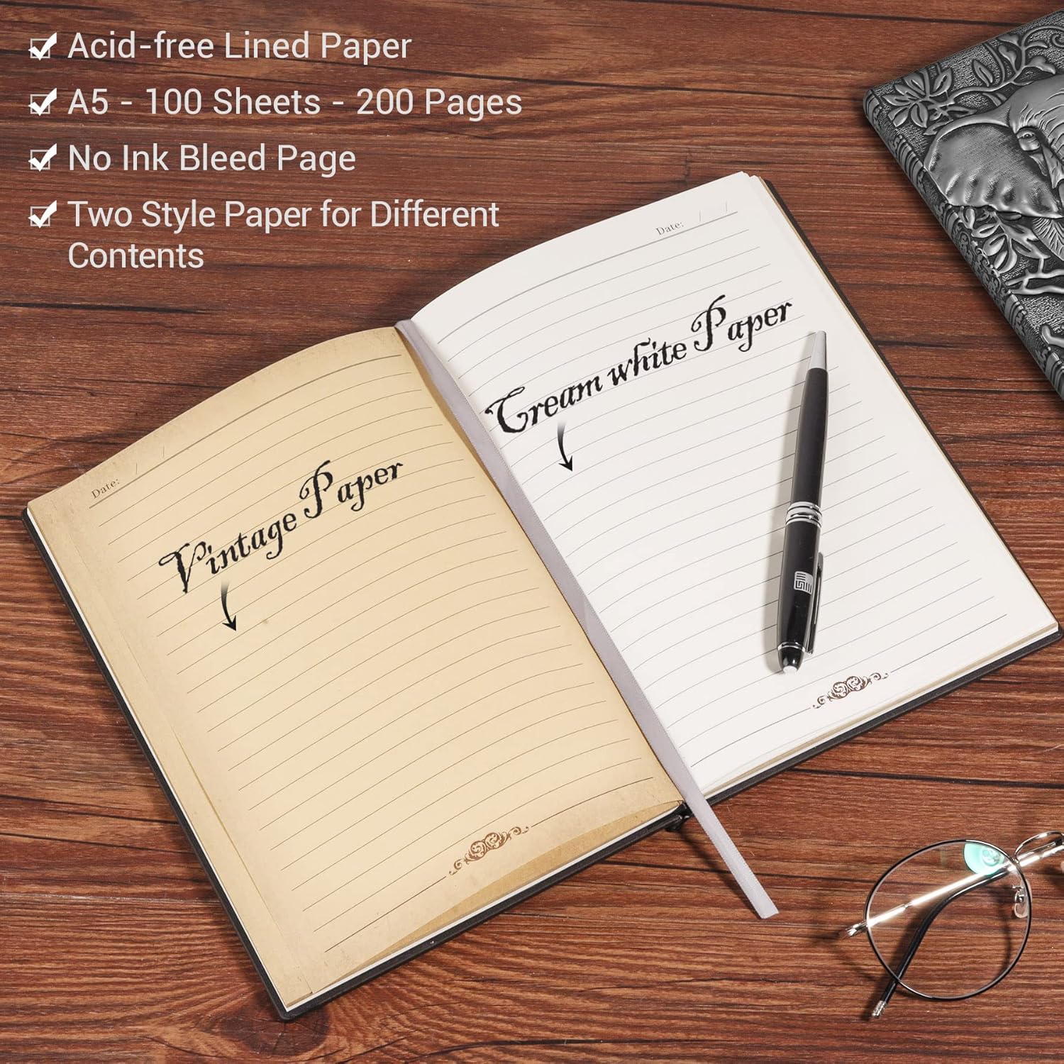 Elephant Embossed Leather Journal Notebook - 3D Handmade Vintage Notebooks Travel Diary with Lined Paper Antique Leather Sketchbook Writing Journals for Women & Men (A5, Red Bronze) - Image 7