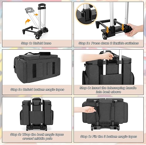 Miniatura 6 de CURMIO Bolsa de almacenamiento para álbumes de recortes con ruedas y carrito desmontable y tablero inferior de madera, bolsa de manualidades con