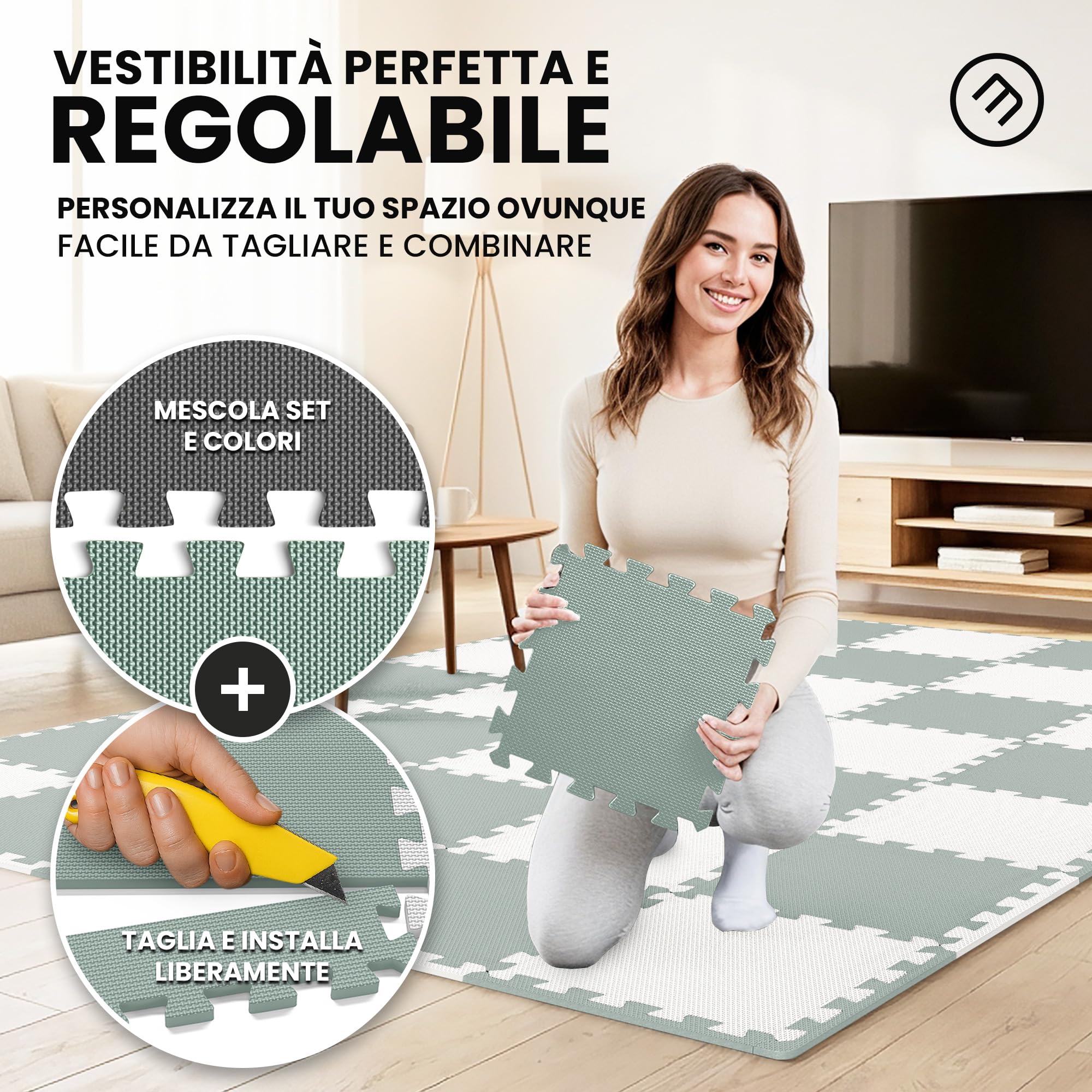 bemaxx Tappeto Palestra Tappetino Fitness da Ginnastica a Puzzle EVA | Pavimento Protettivo Incastro Tatami Allenamento Protezione Sport, Materassino Mattonella Pavimentazione per Home Gym Manubri