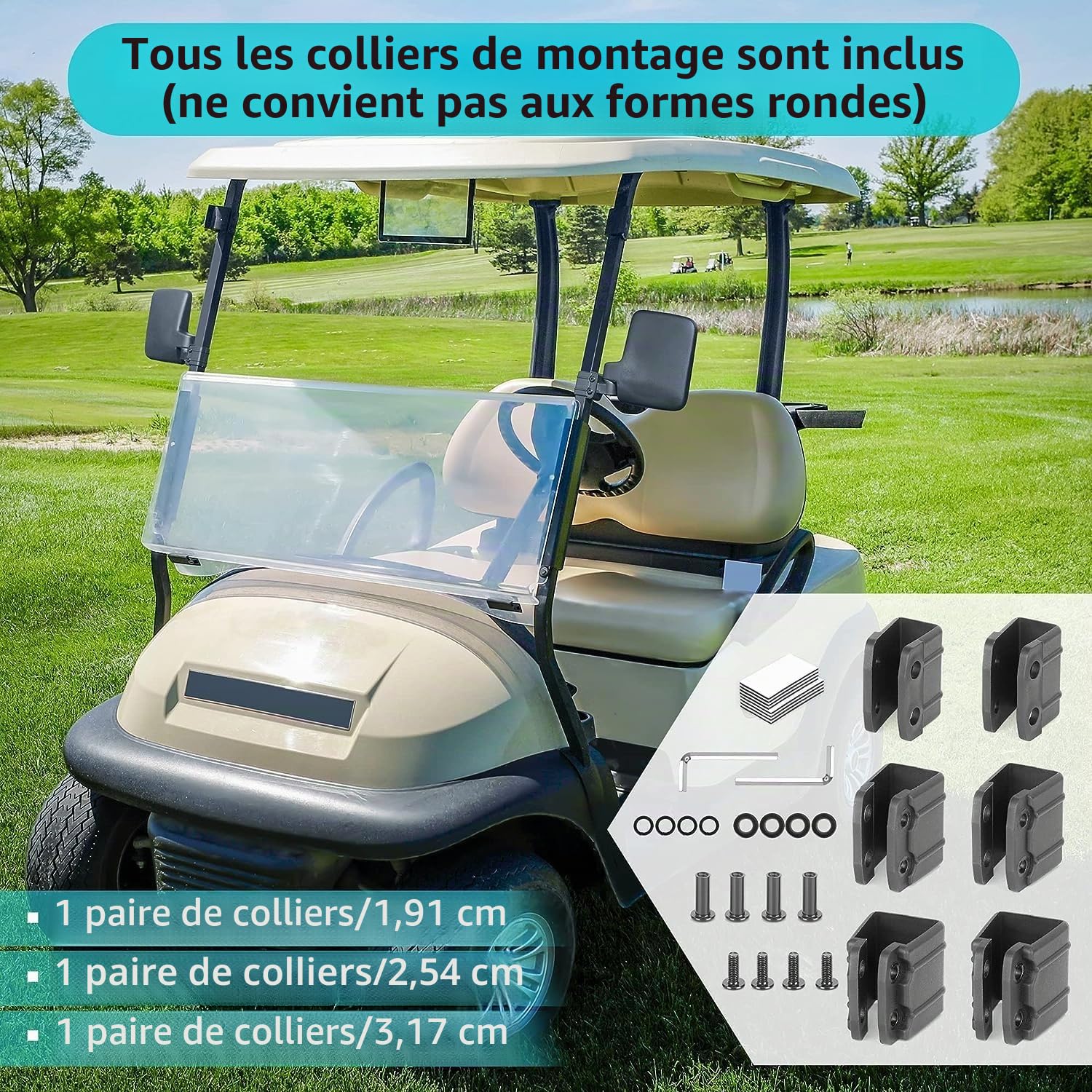 10L0L Rétroviseurs latéraux pour voiturettes de golf, rétroviseurs latéraux rabattables sans perçage pour Yamaha EZGO Club Car Golf Buggy etc.
