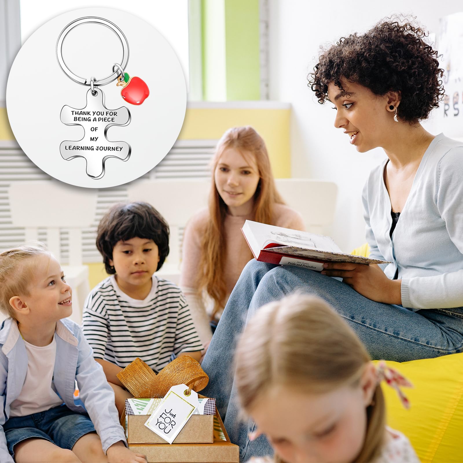 Johiux 6 Sets Thank You Teacher Gifts Teacher Keyring with Rainbow Thank You Card,Personalised Keyring Best Teacher Gifts Female Teachers Male Teachers Primary School Nursery Teacher Thank You Gifts - Image 4