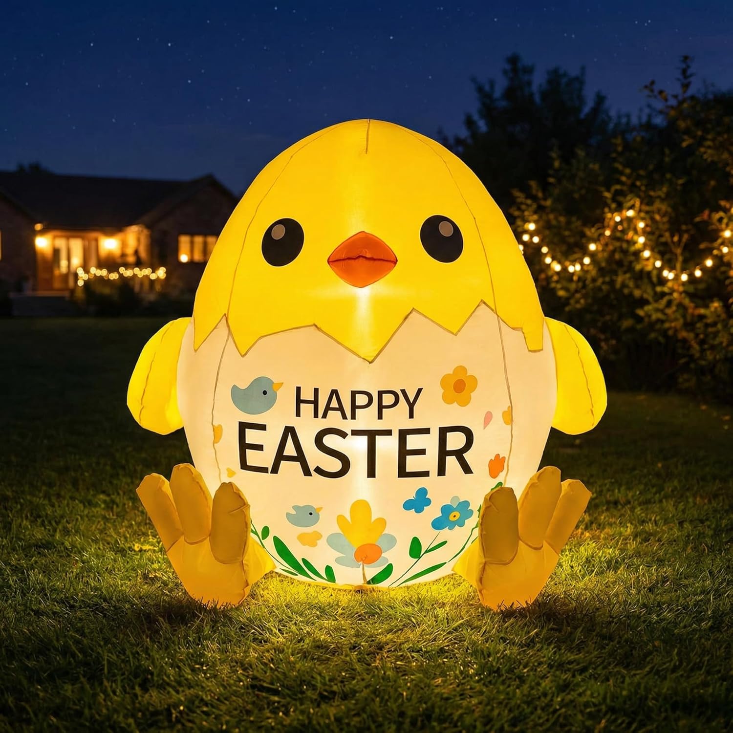 4FT Easter Inflatable Chick Breaking Egg, LED Lights Outdoor Yard Decorations - Happy Easter Blow Up Lawn Garden Holiday Decor(4FT Inflatable Easter Chicken)