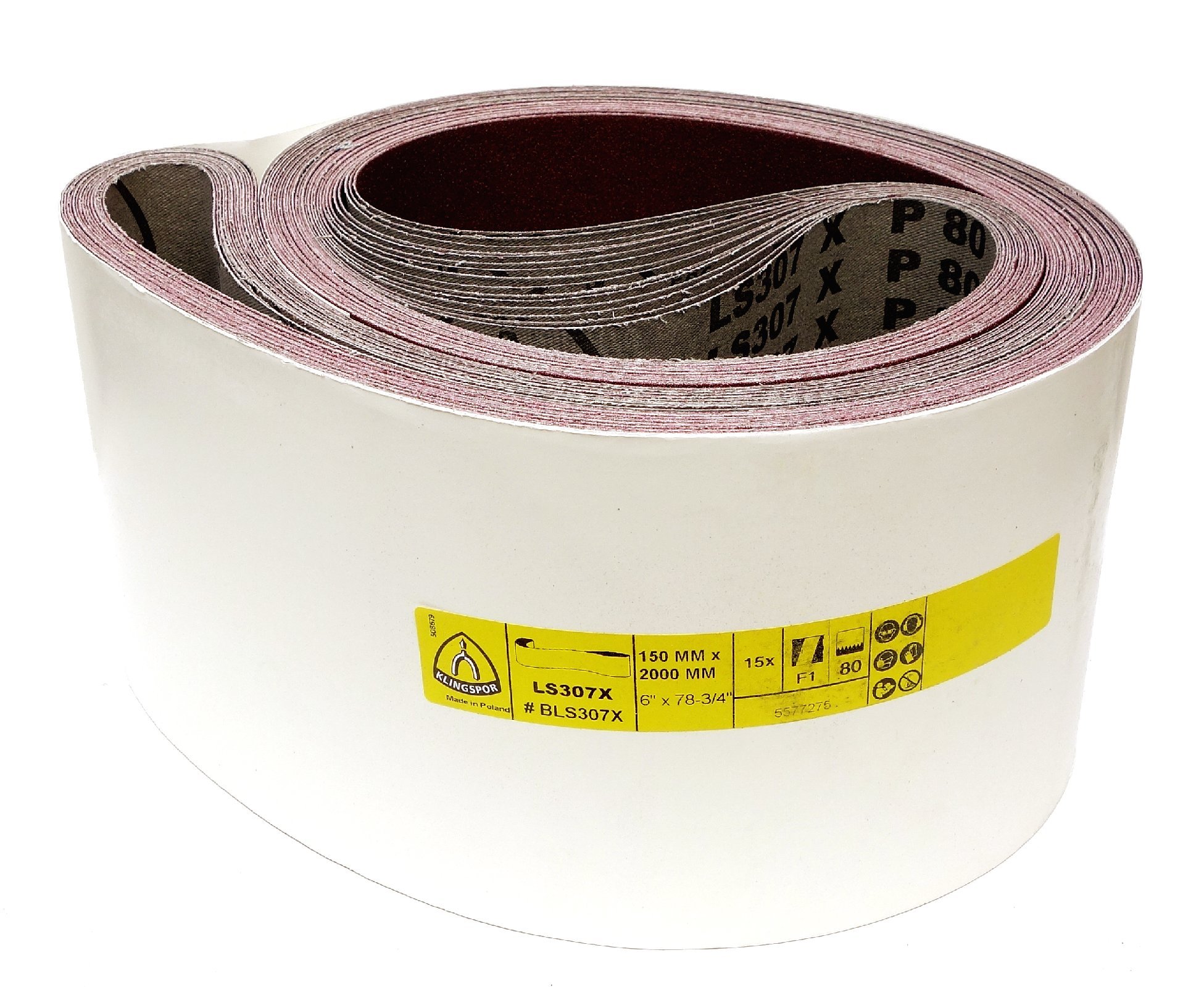 Schleifband LS307X – 150 x 2000 mm – Körnung P80 – 5 Stück – für Holz & Metall – reißfeste halbflexible Gewebeunterlage – Profi-Schleifbänder für Bandschleifer und Kantenschleifmaschinen