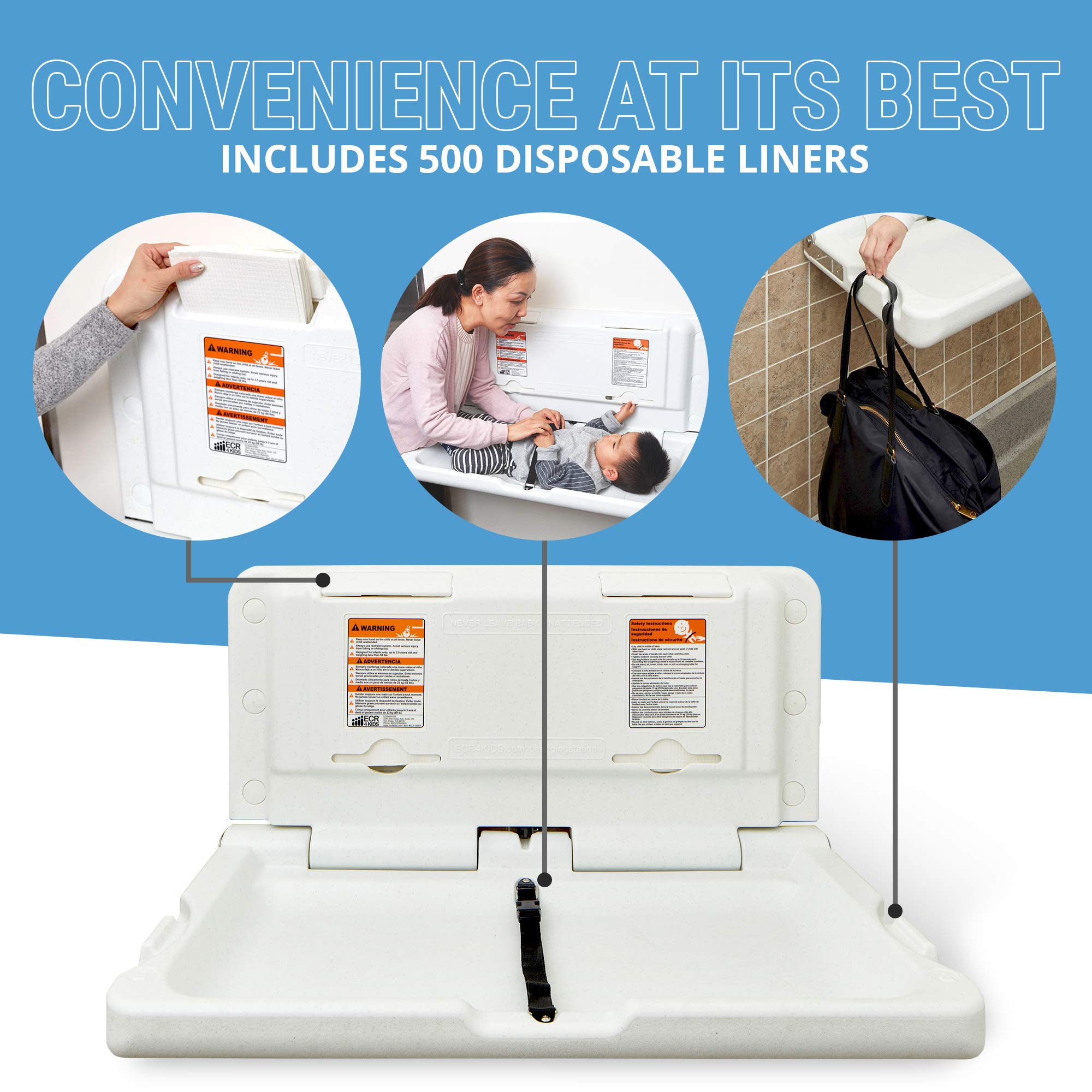 ECR4Kids WallMounted Baby Changing Station with 500 Disposable Liners