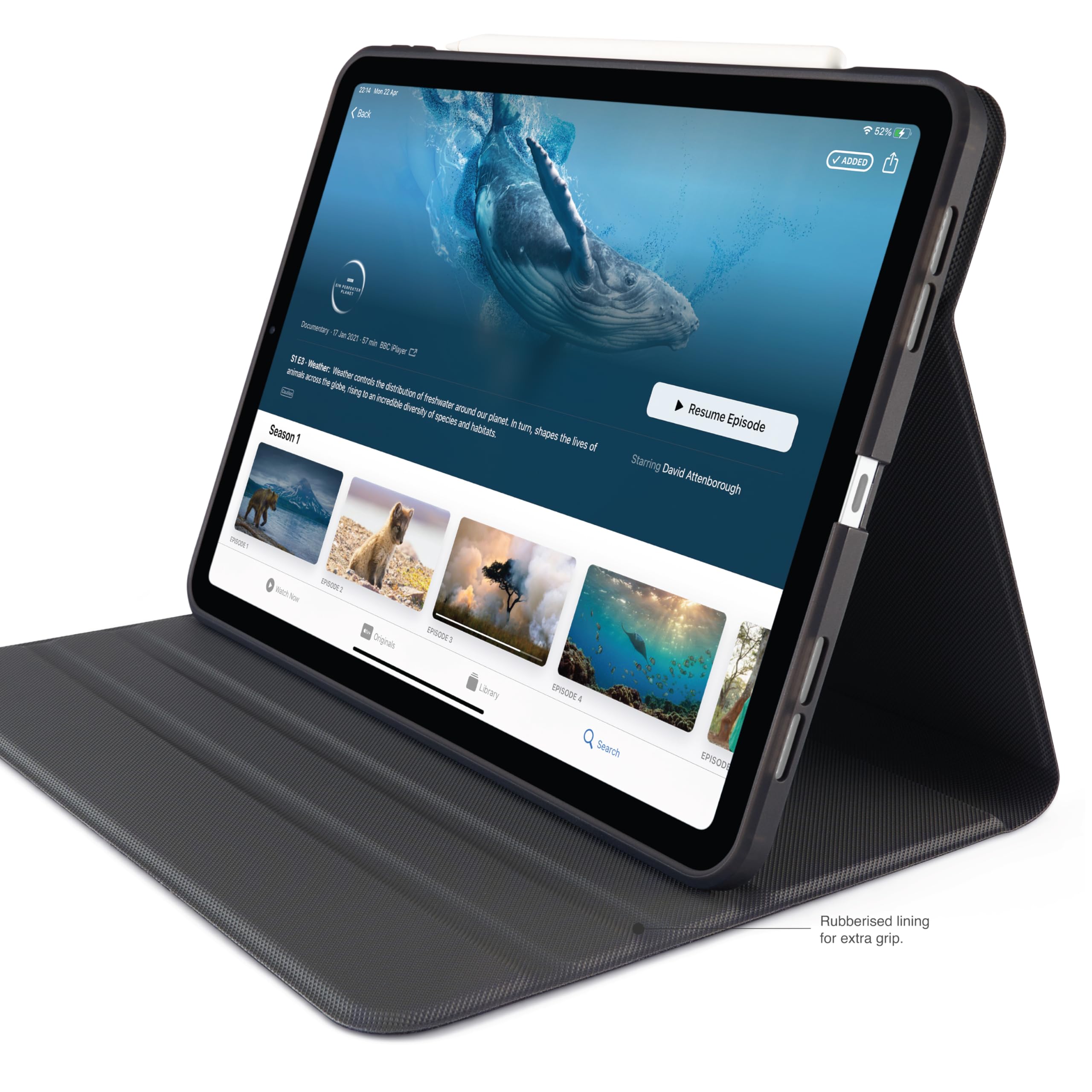 PIPETTO Origami No5 - Custodia a libro rotante per iPad Air 11 (M4/M3/M2) / iPad Air 10.9 (2022/2020), custodia con portapenne, supporto verticale/orizzontale, funzione sleep/wake automatica, nero