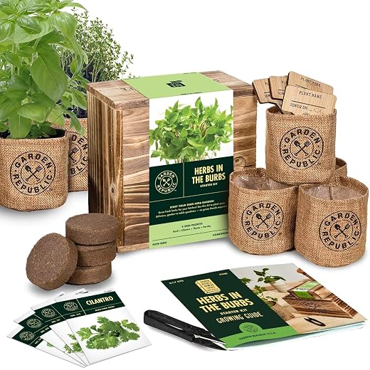 8 Best Gardening Gifts for Her - Gardening Gifts to Impress Ladies 37 Indoor Herb Garden Starter Kit - Heirloom, Non-GMO Herb Seeds - Basil Thyme Parsley Cilantro Seed, Potting Soil, Pots, Scissors - DIY Grow Kits for Growing Herbs Indoors, Kitchen, Balcony, Window Sill
