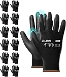 LANON 12 Gants de travail de sécurité, gants de travail mécanicien pour hommes, respirable PU Enduit, maille sans couture,Lavage double, Noir, Moyen