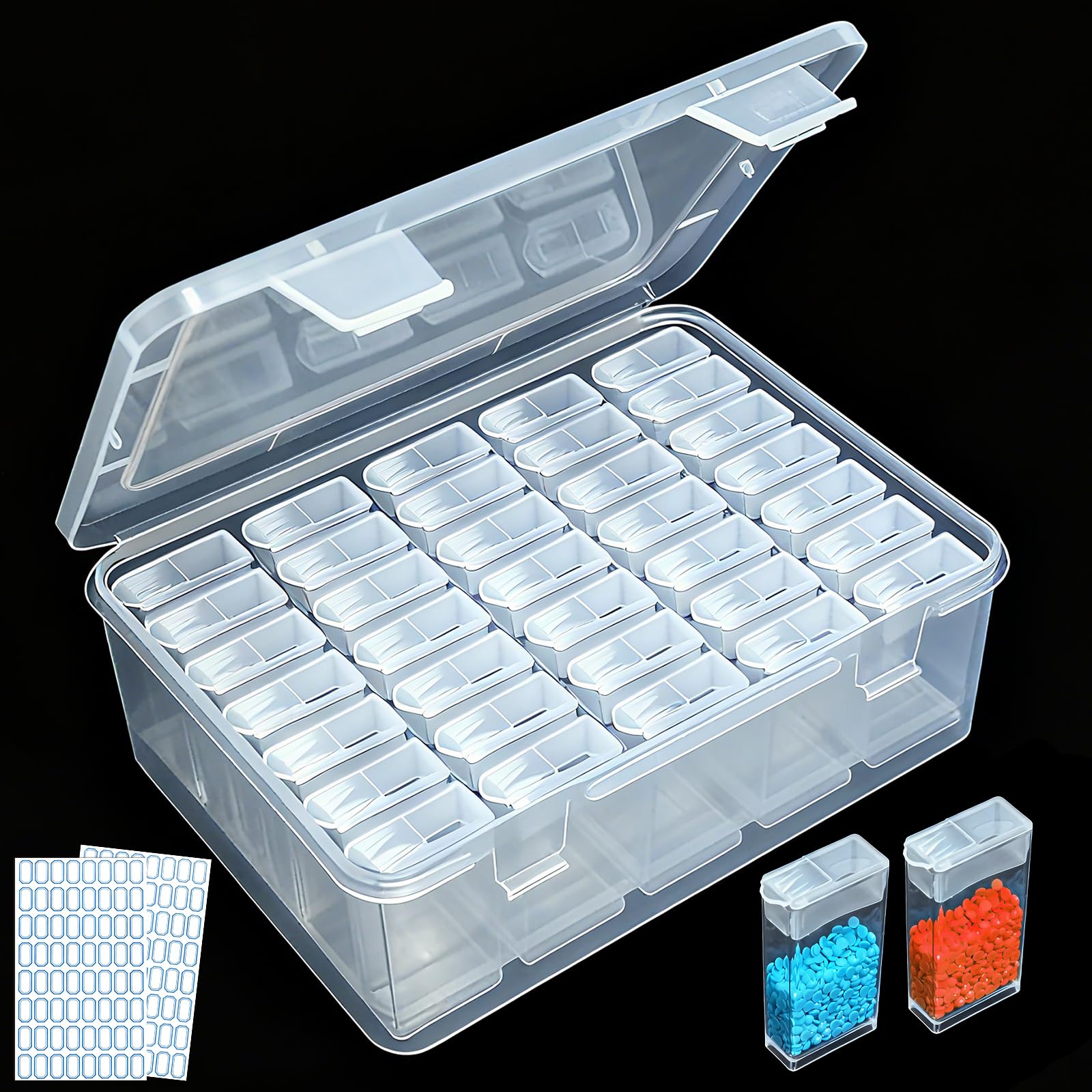 Qualsen 35 Grids Diamond Art Accessories Storage Boxes, Clear Storage Boxes with Lids for Diamond Painting, Containers for Painting Kits Bead DIY Art Craft Box and Small Items (1 Pack) — image 1