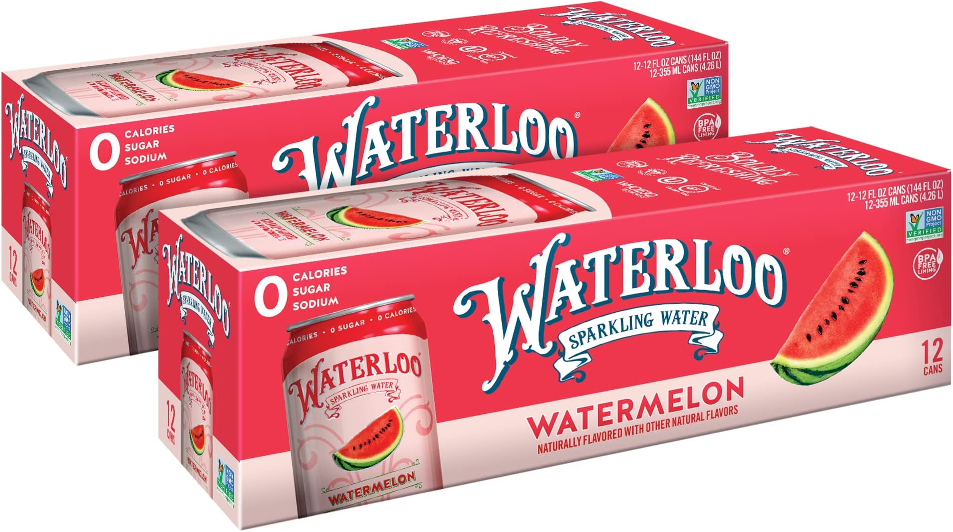 Waterloo Sparkling WaterWatermelon Naturally Flavored, Pack of 24, 12 Fl Oz Cans | Zero Calories | Zero Sugar or Artificial Sweeteners | Zero Sodium