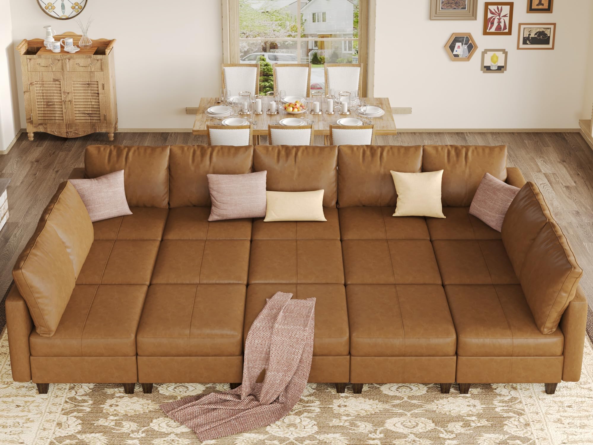 EASE MOOSE Modular Sectional Sofa Sleeper Couch with Storage, Faux Leather Sectional Large Moduar Sleeper Sofa Modular Couch for Living Room