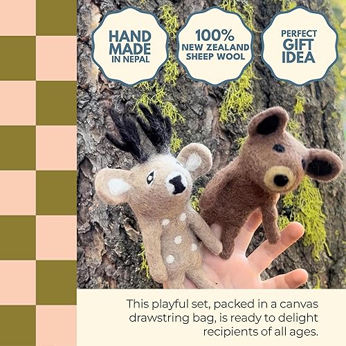 Miniatura 5 de Lindas marionetas de dedo de ciervo y oso (juego de 2)  Marionetas de dedo para niños pequeños de 1 a 3 años  Hecho a mano en Nepal de marionetas de
