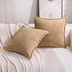 Puncuntex Brown Corduroy Throw Pillow Covers 18×18 Inch Set of 2 | Boho Decorative Super Soft Pillowcase Cozy Striped Texture Cushion Cover for Couch,Sofa,Farmhouse,Living Room